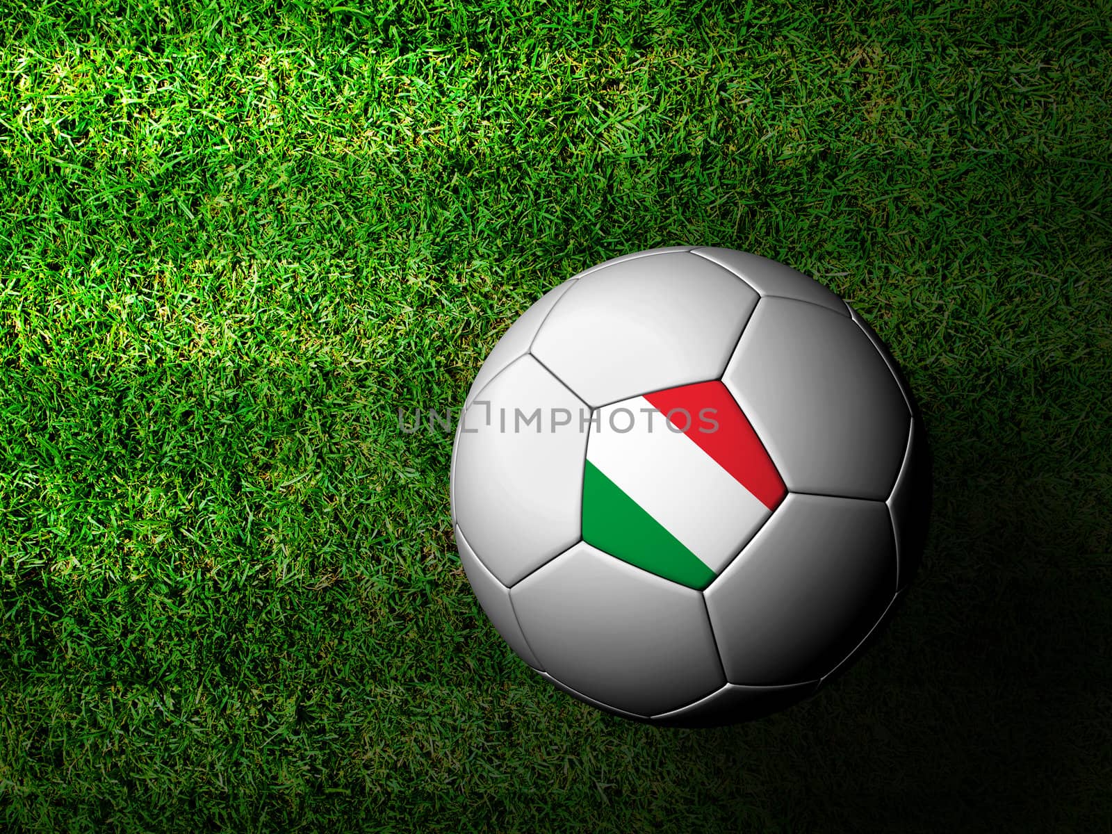 Italy Flag Pattern 3d rendering of a soccer ball in green grass