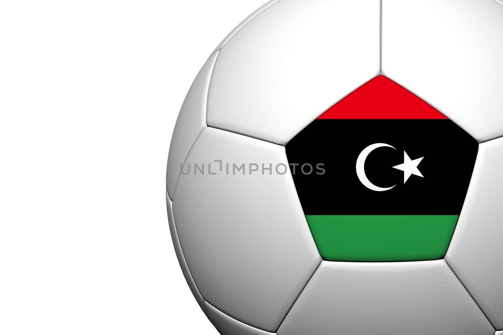 Libya Flag Pattern 3d rendering of a soccer ball isolate on white background