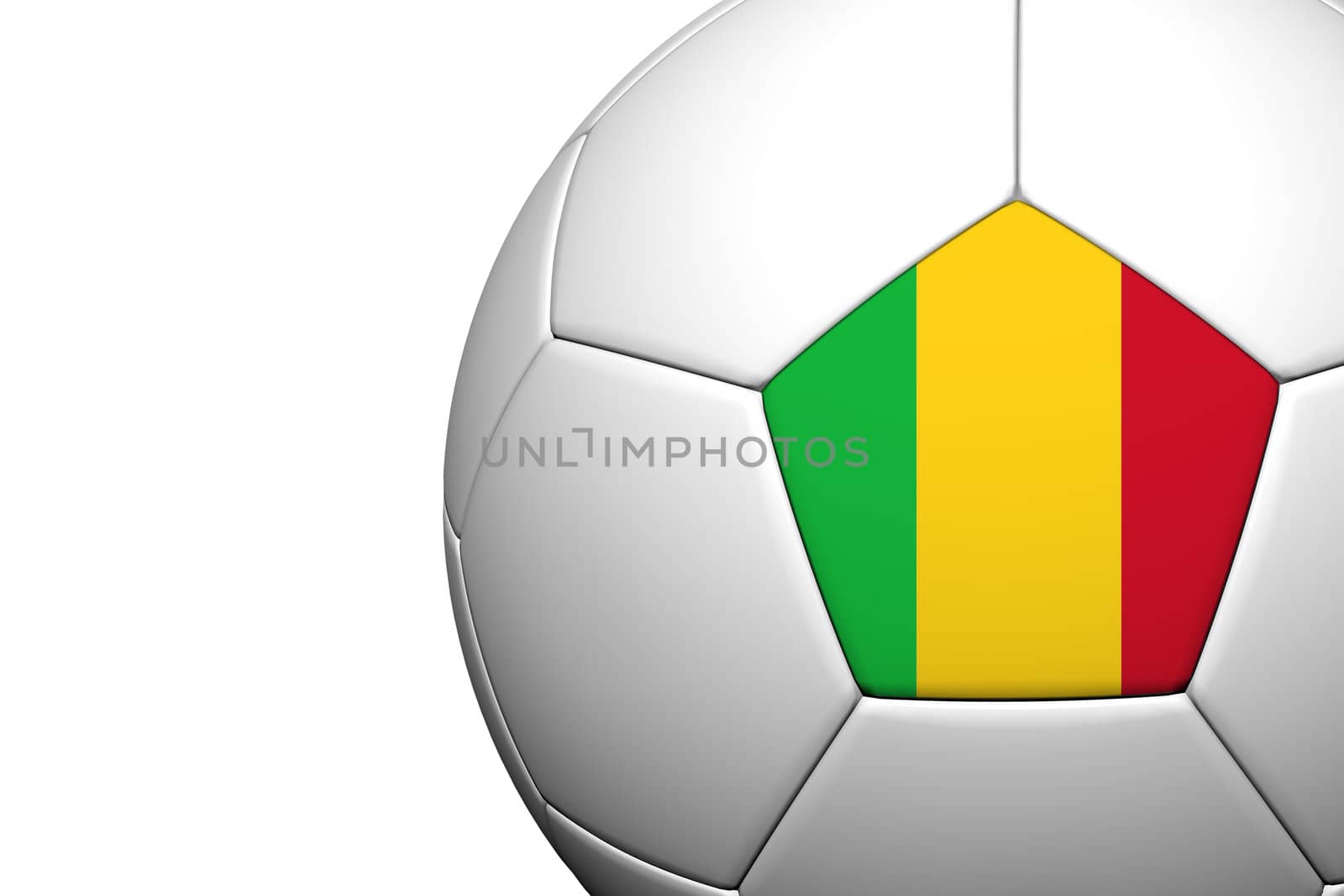 Mali Flag Pattern 3d rendering of a soccer ball isolate on white background