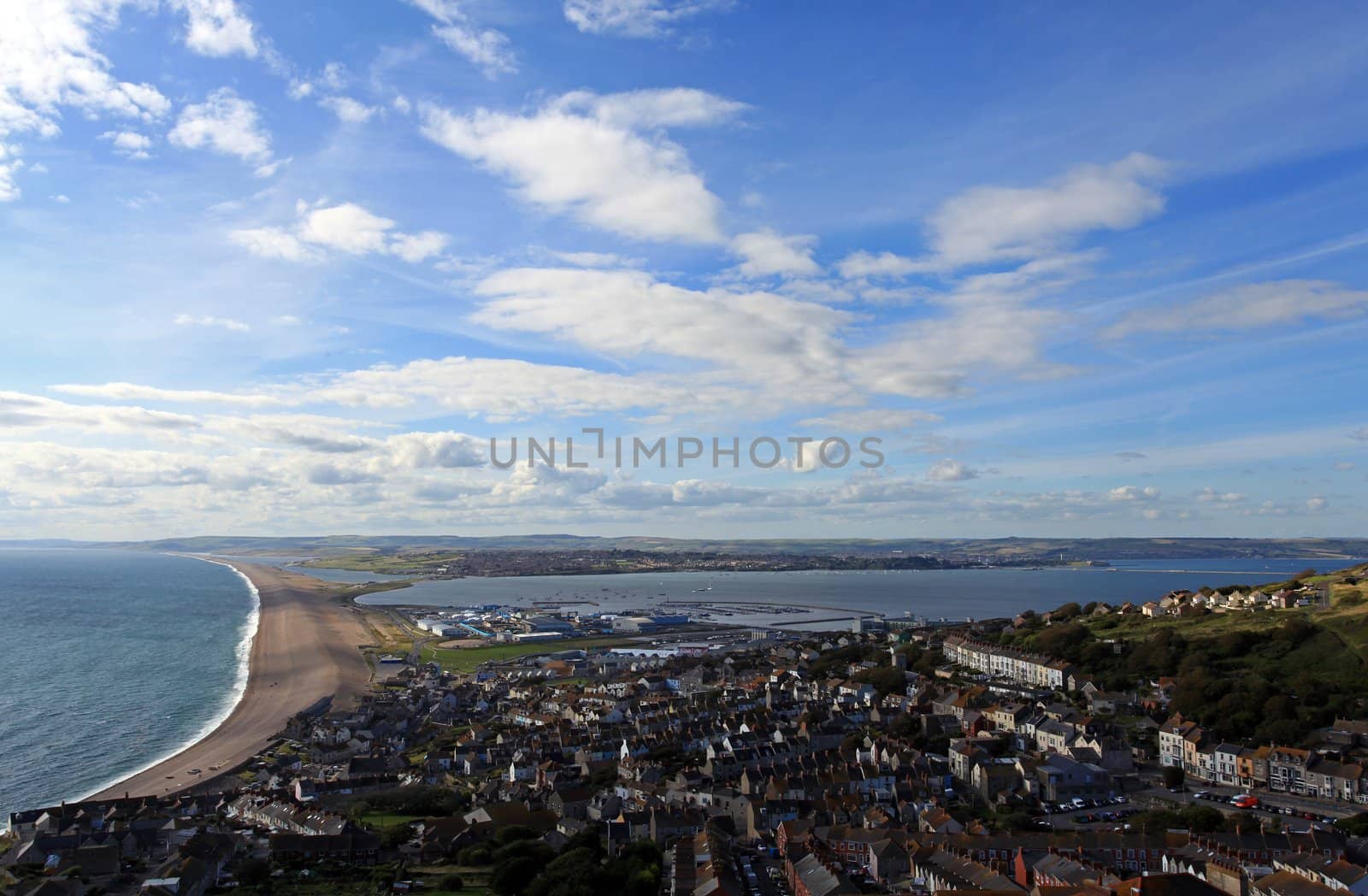 Chesil beach and Weymouth harbour Dorset home of the 2012 olympic sailing
