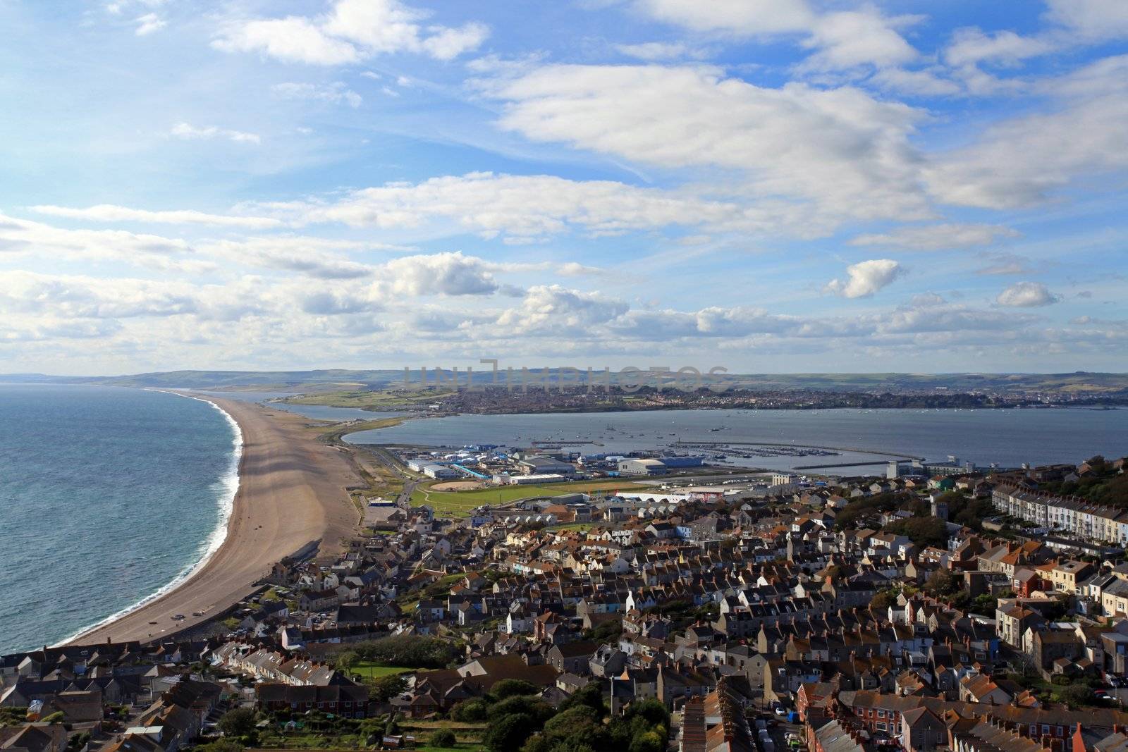 Chesil beach and Weymouth harbour Dorset home of the 2012 olympic sailing