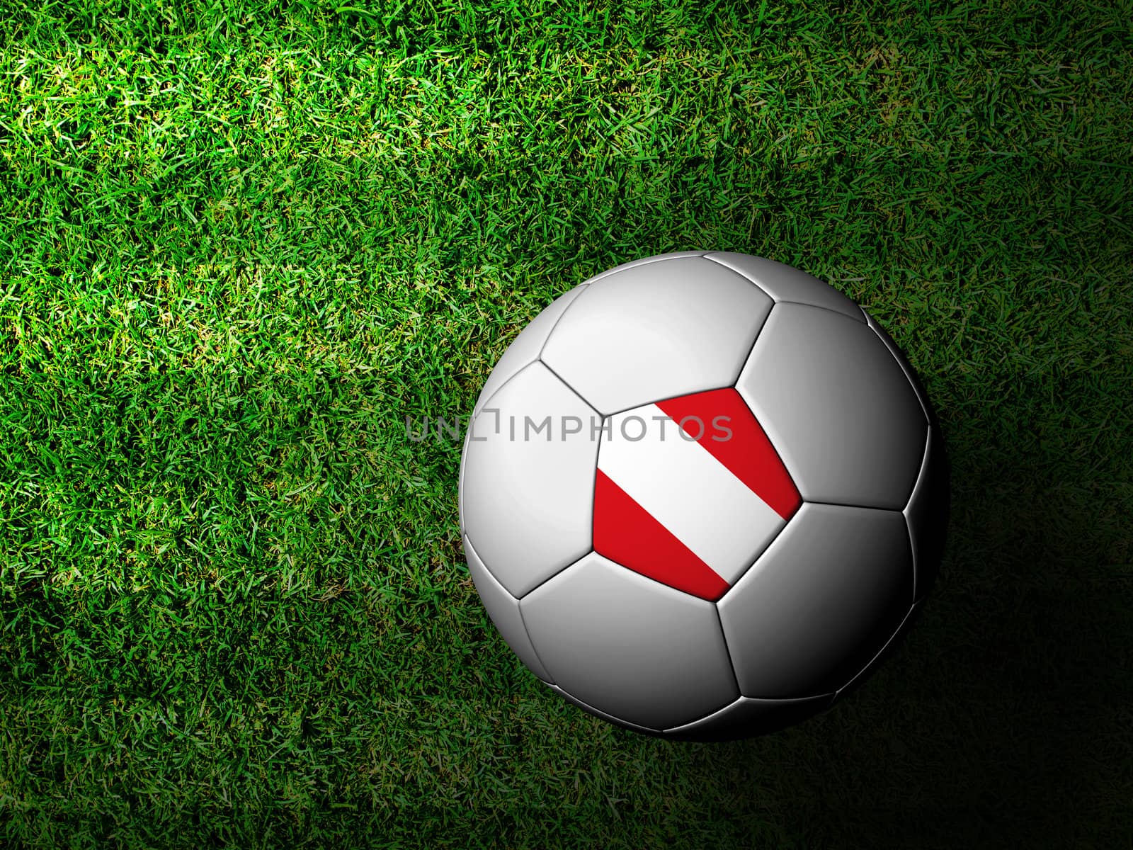 Peru Flag Pattern 3d rendering of a soccer ball in green grass by jakgree