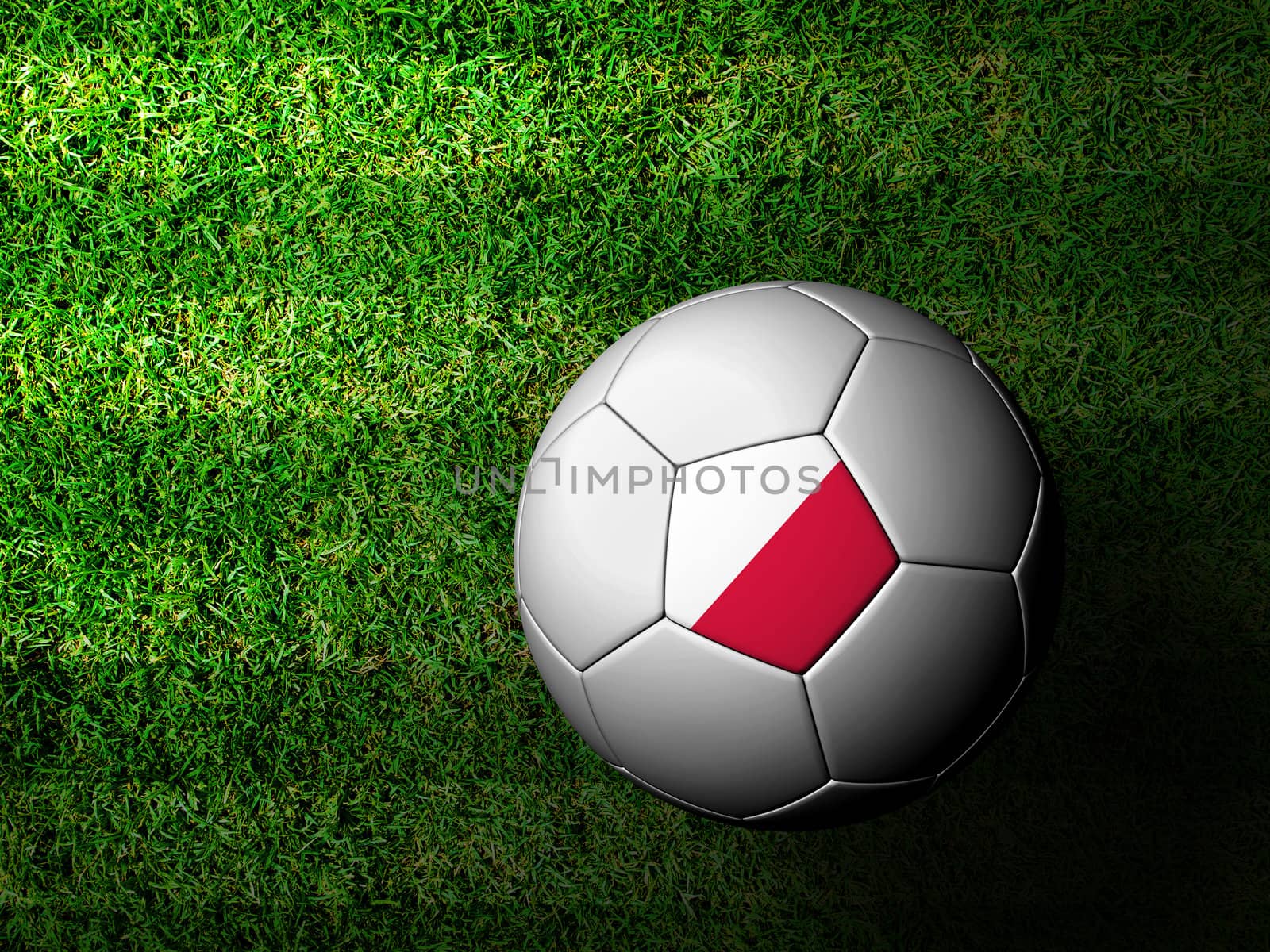 Poland Flag Pattern 3d rendering of a soccer ball in green grass by jakgree