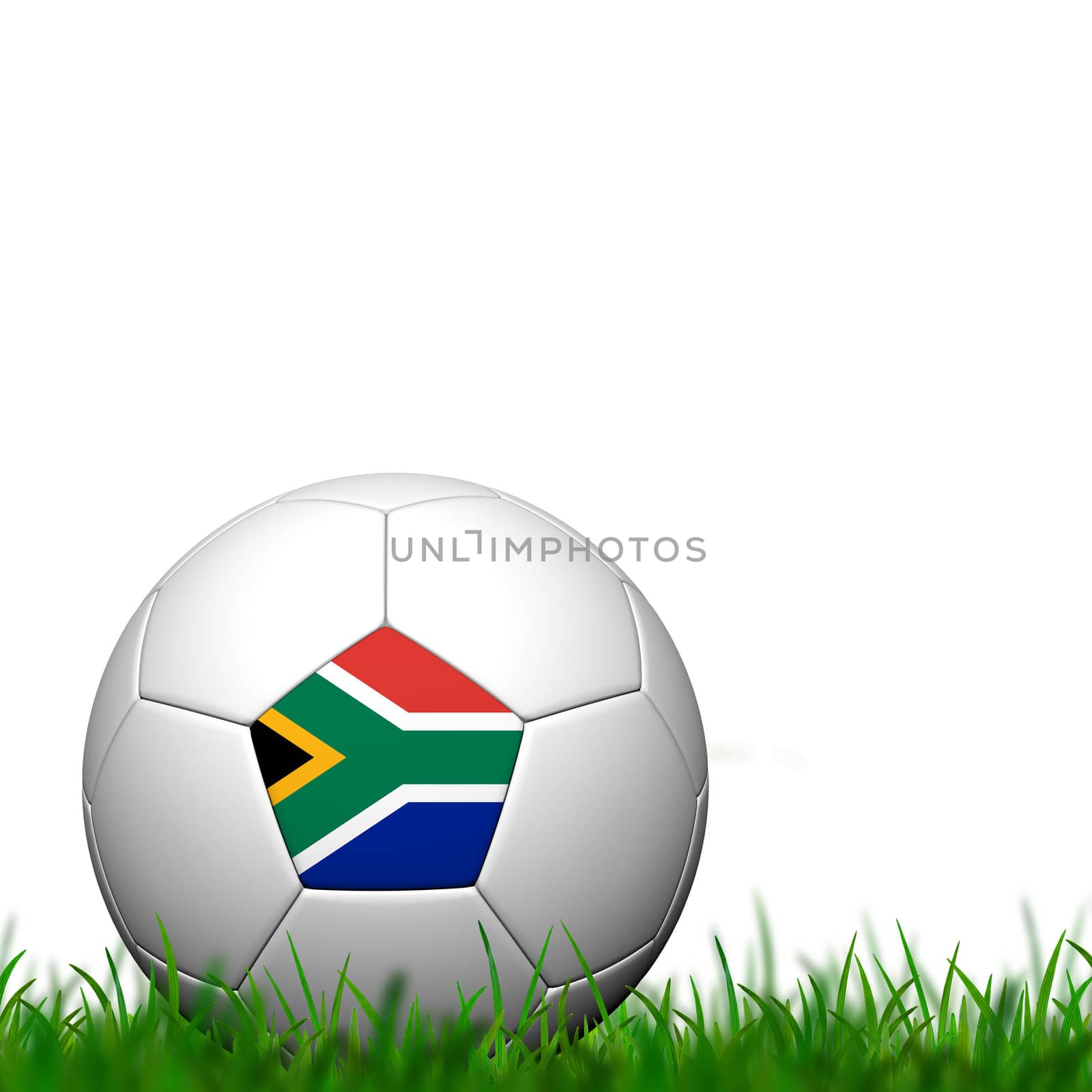 3D Soccer balll South Africa Flag Patter on green grass over whi by jakgree
