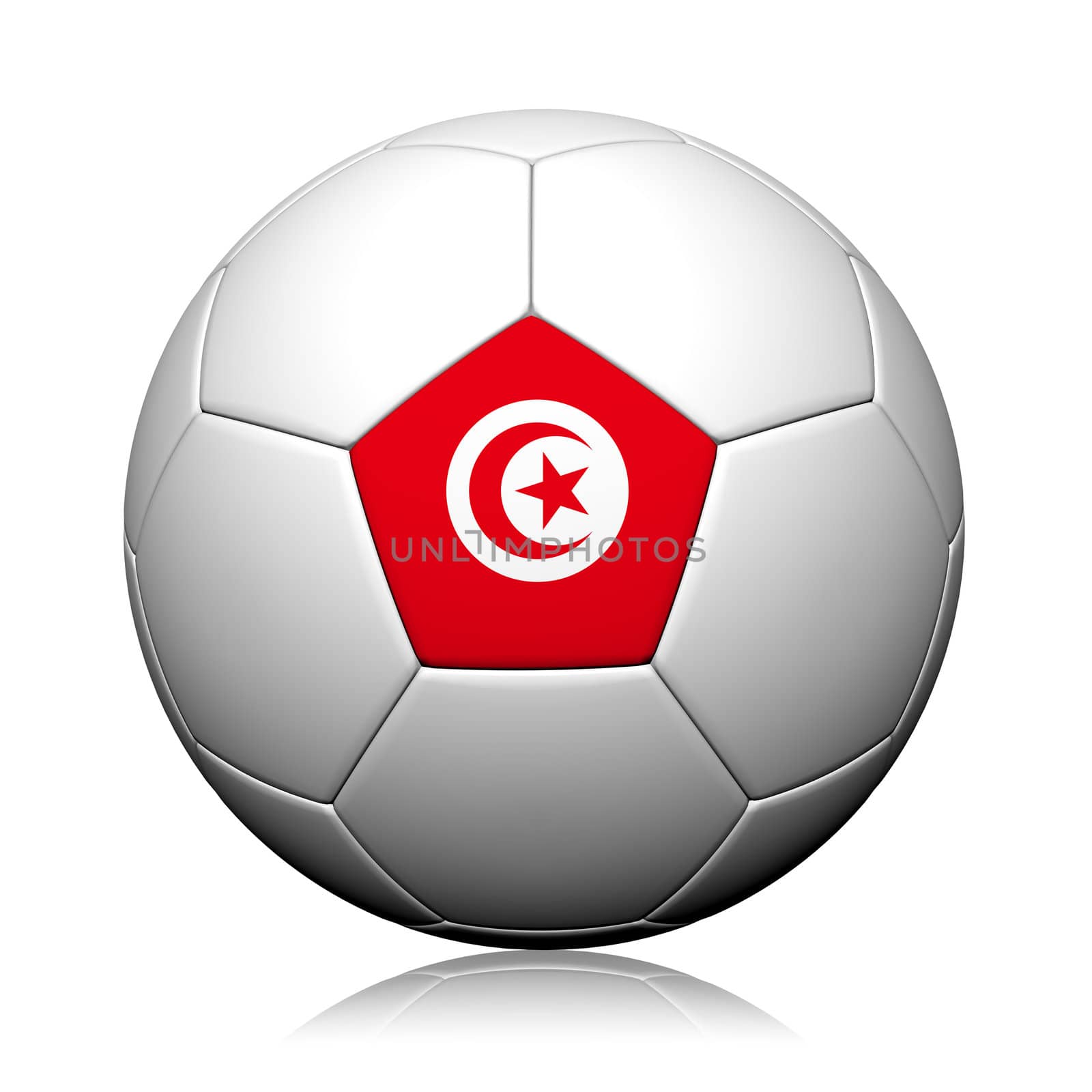 Tunisia Flag Pattern 3d rendering of a soccer ball