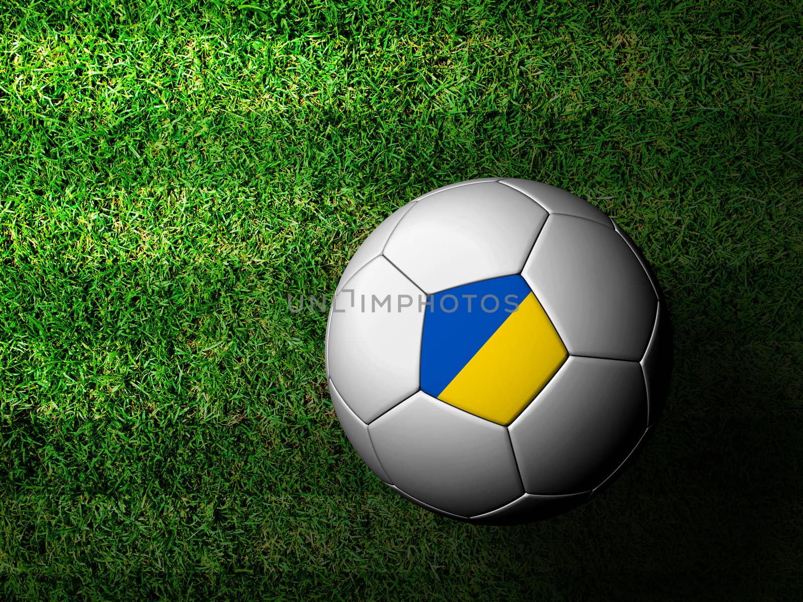 Ukraine Flag Pattern 3d rendering of a soccer ball in green gras by jakgree