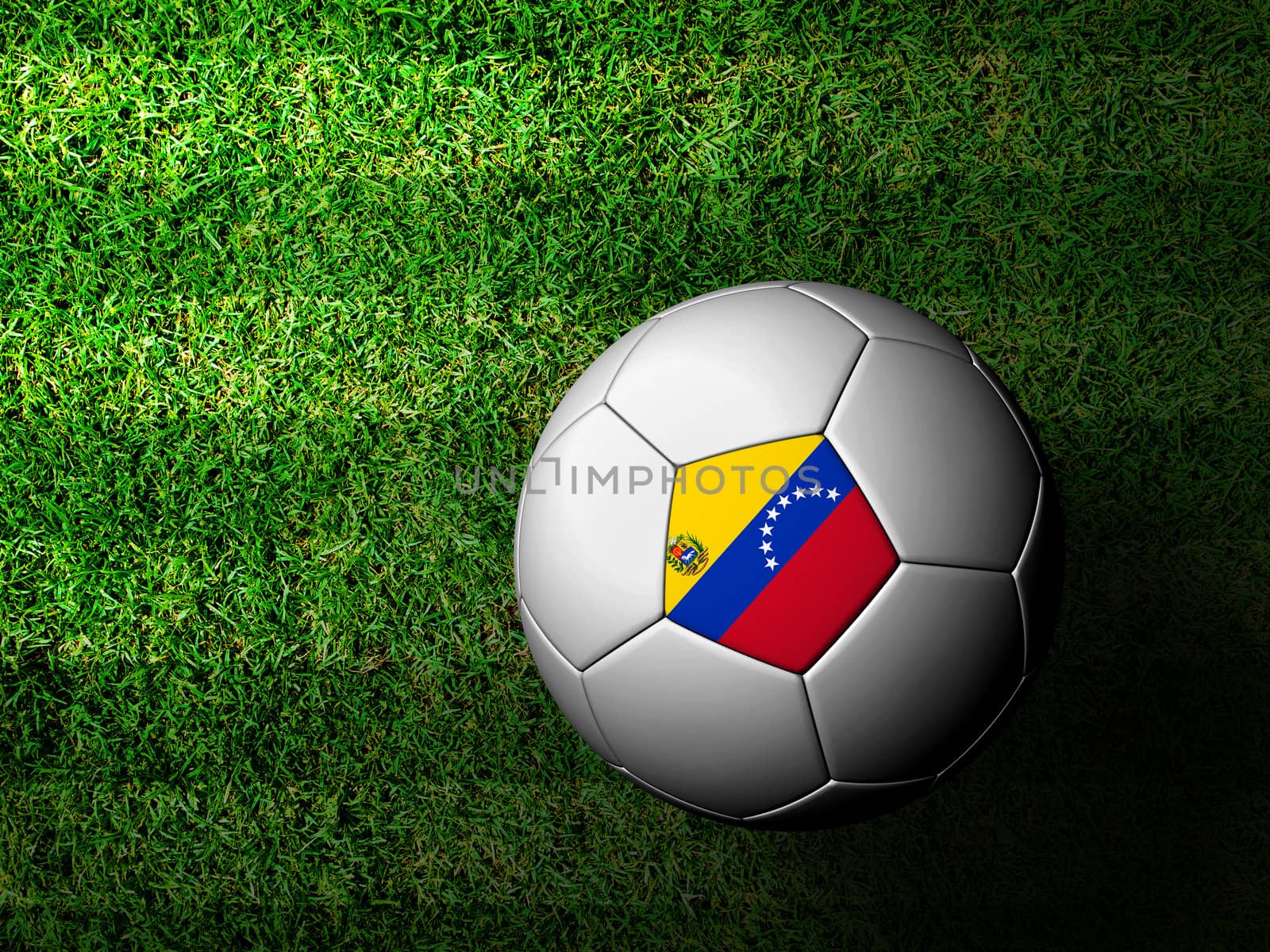 Venezuela  Flag Pattern 3d rendering of a soccer ball in green grass
