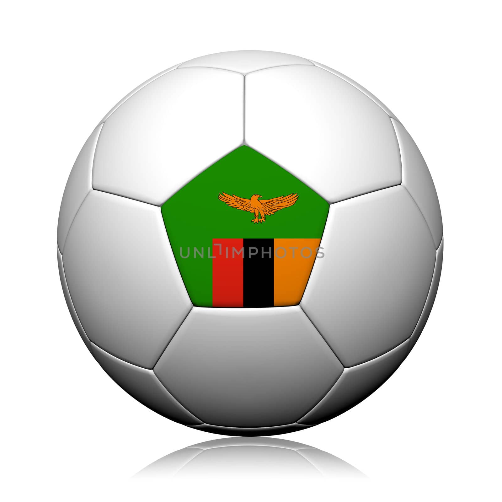 Zambia Flag Pattern 3d rendering of a soccer ball