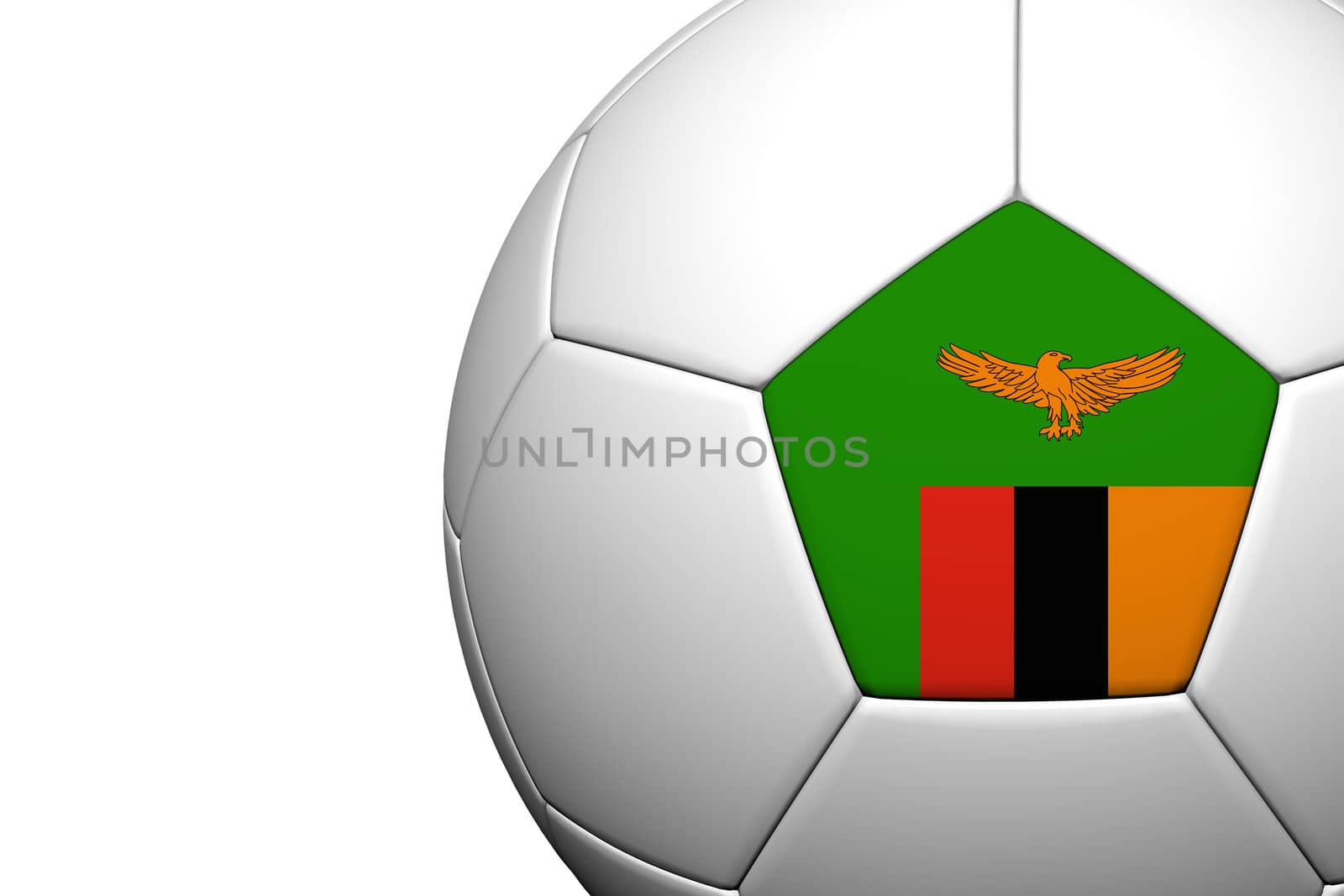 Zambia Flag Pattern 3d rendering of a soccer ball isolate on white background