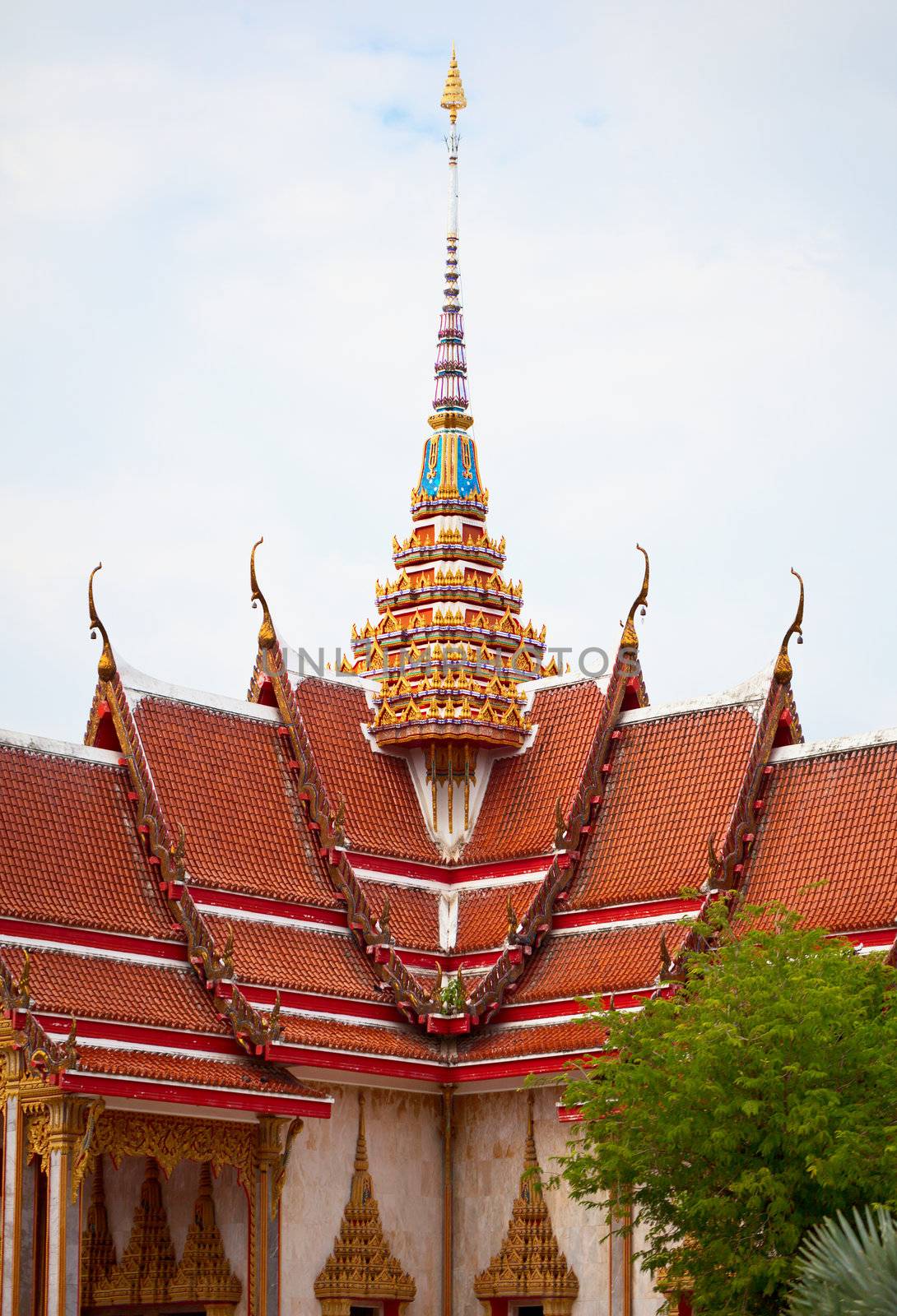 Detail of the facade of an old Buddhist temple. Thailand, wat Chalong.