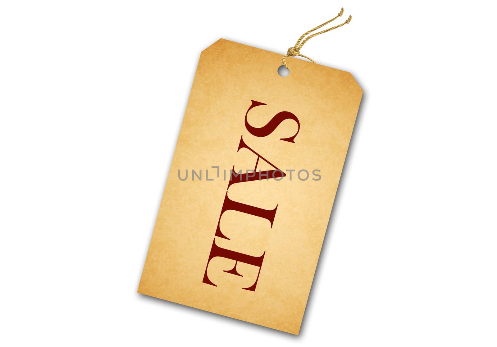 Blank tag tied with string. Price tag, gift tag, sale tag, address label
