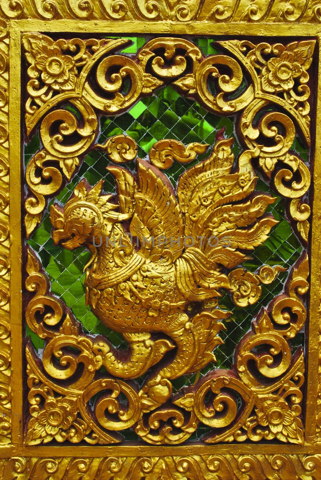 Animal carvings on the doors of the temple in the novel in a Tha