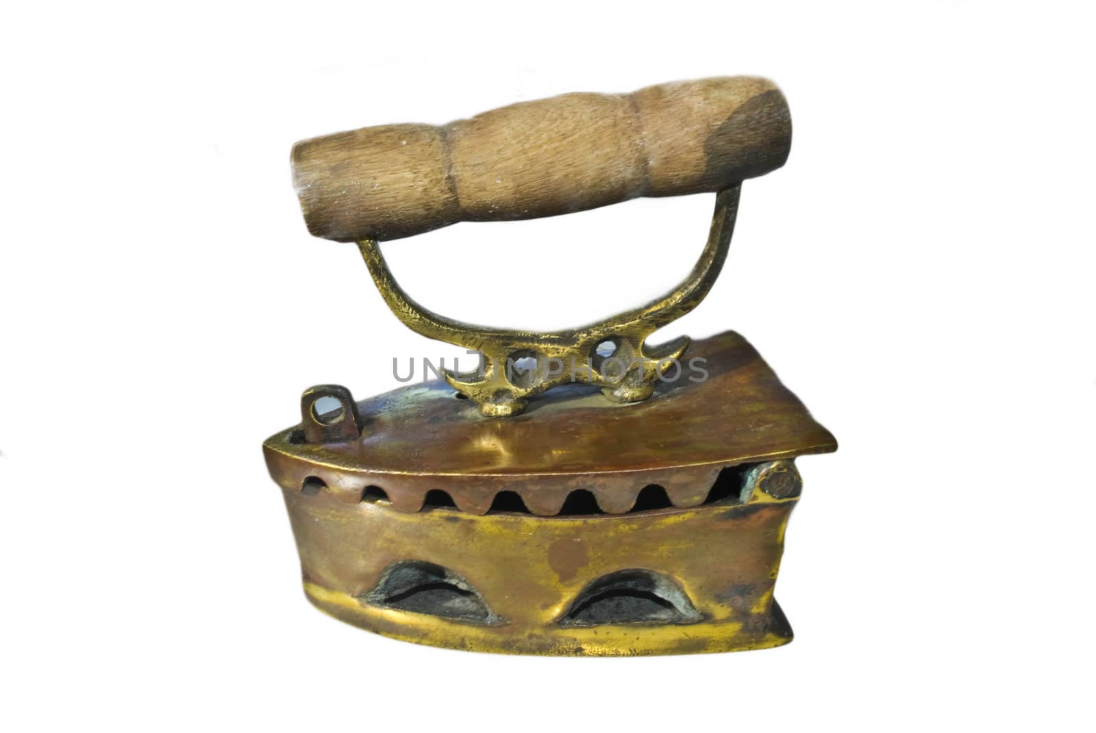 Old irons isolated on white background. Focus on foreground. Int
