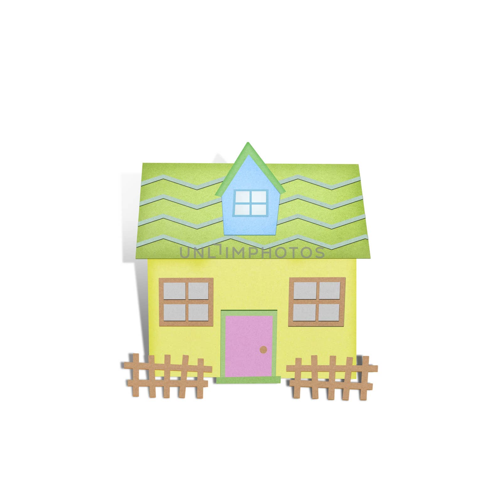 Cartoon house from recycle paper on white background by jakgree