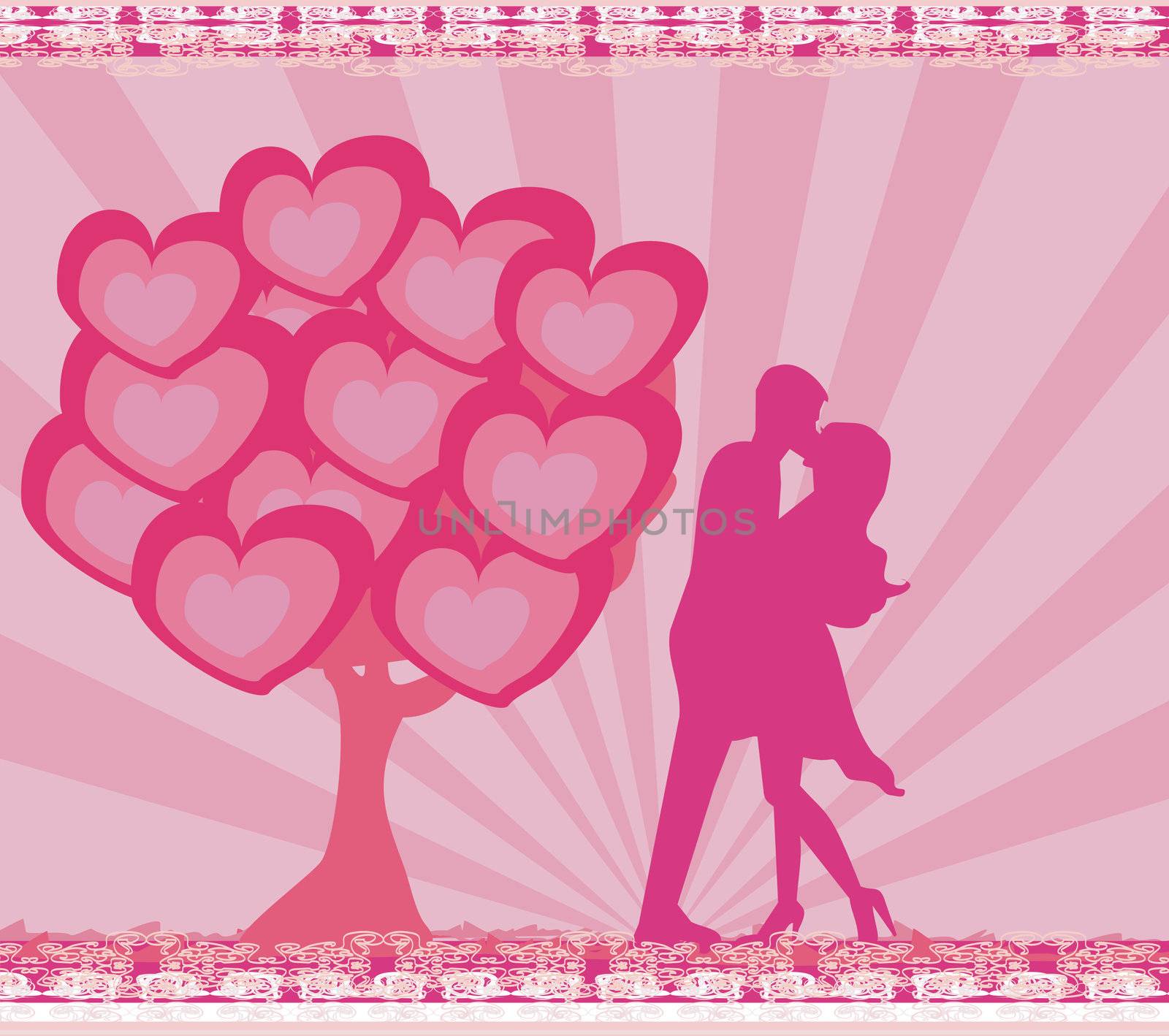 greeting card with silhouette of romantic couple by JackyBrown