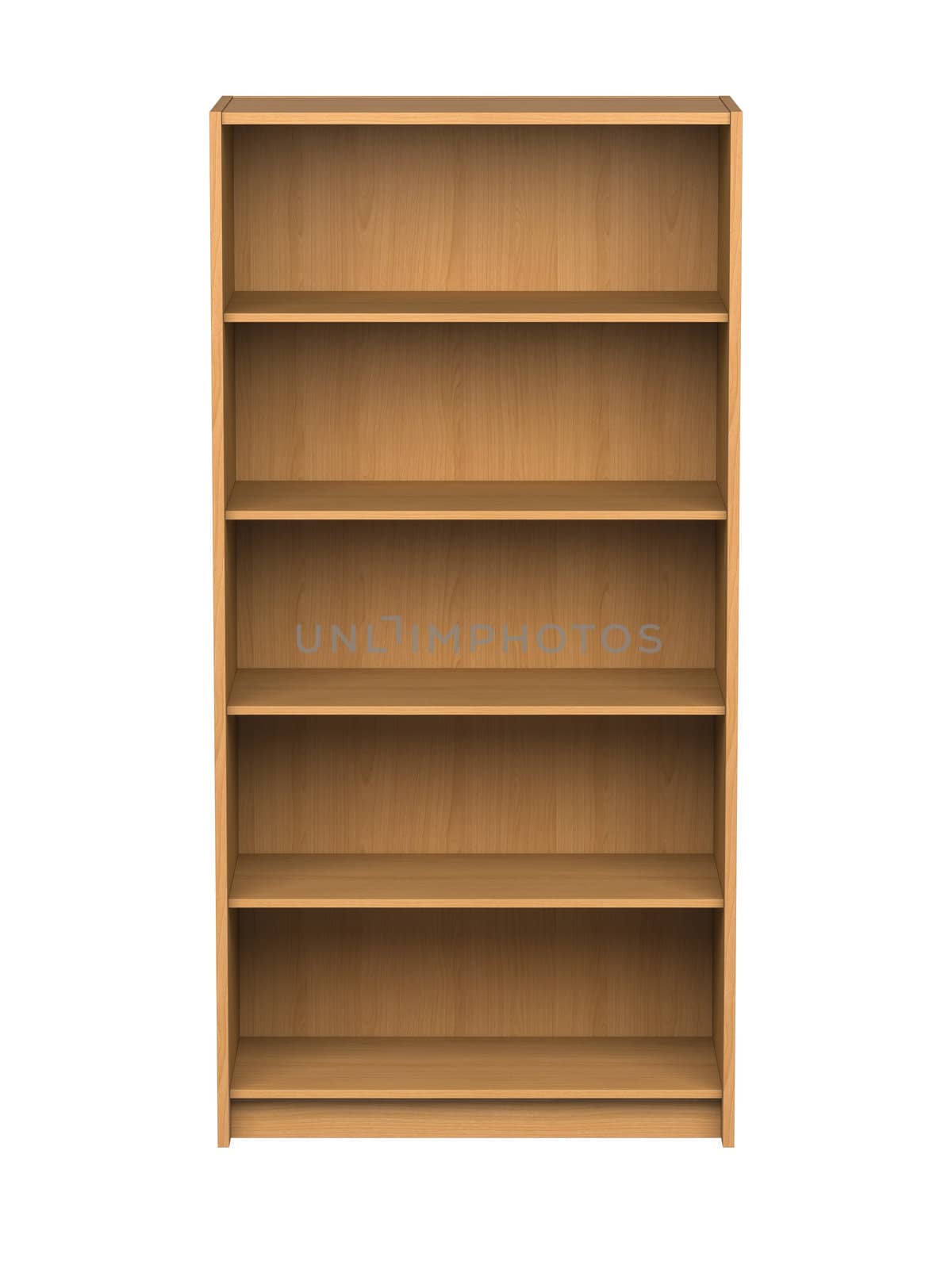 3D rendered empty bookshelf - isolated.