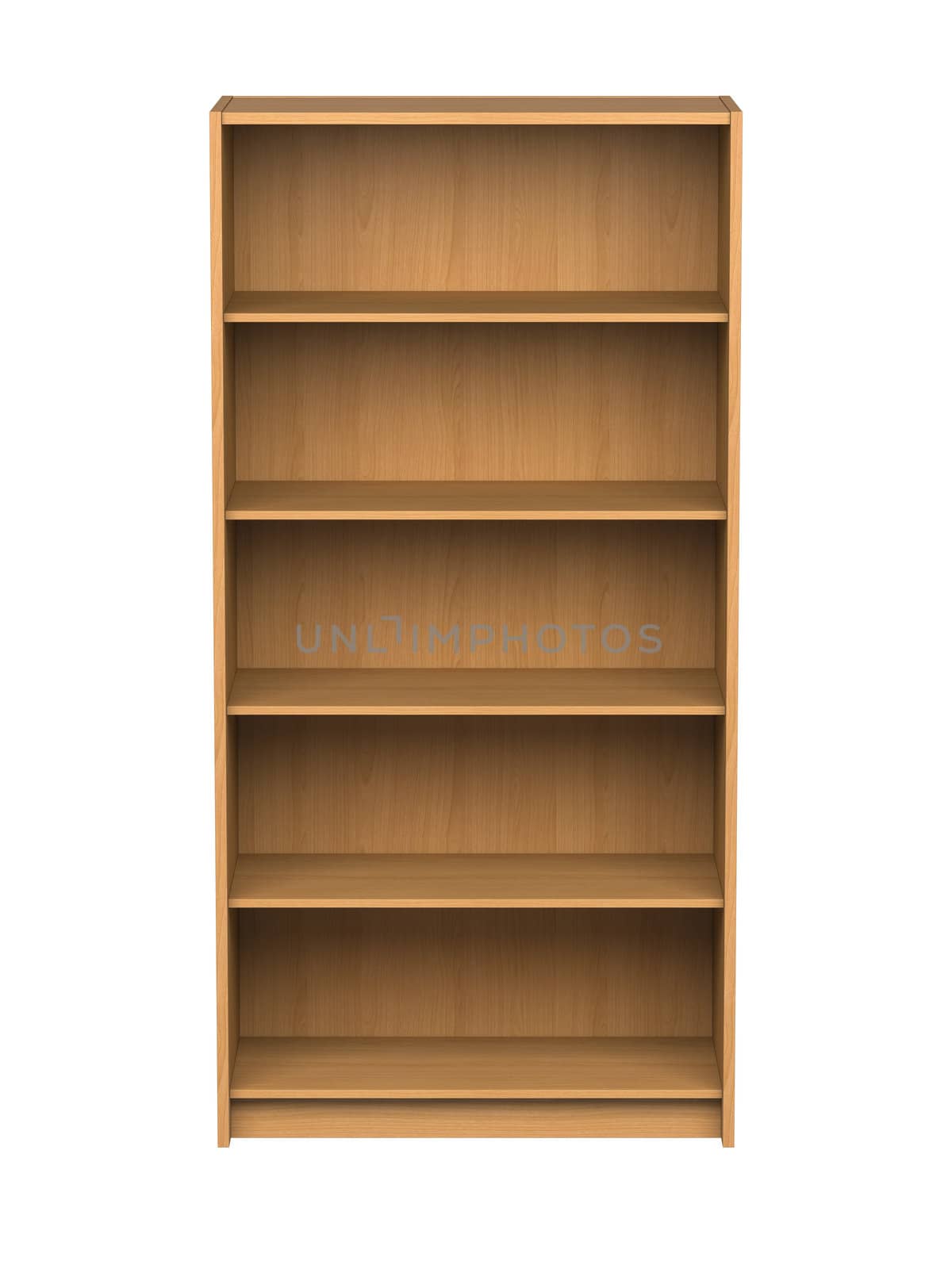 3D rendered empty bookshelf - isolated.