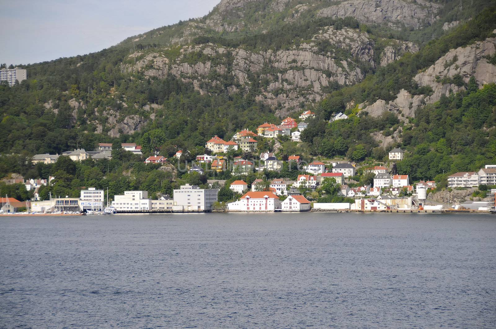 View on the Bryggen and Mount Floyen in Bergen