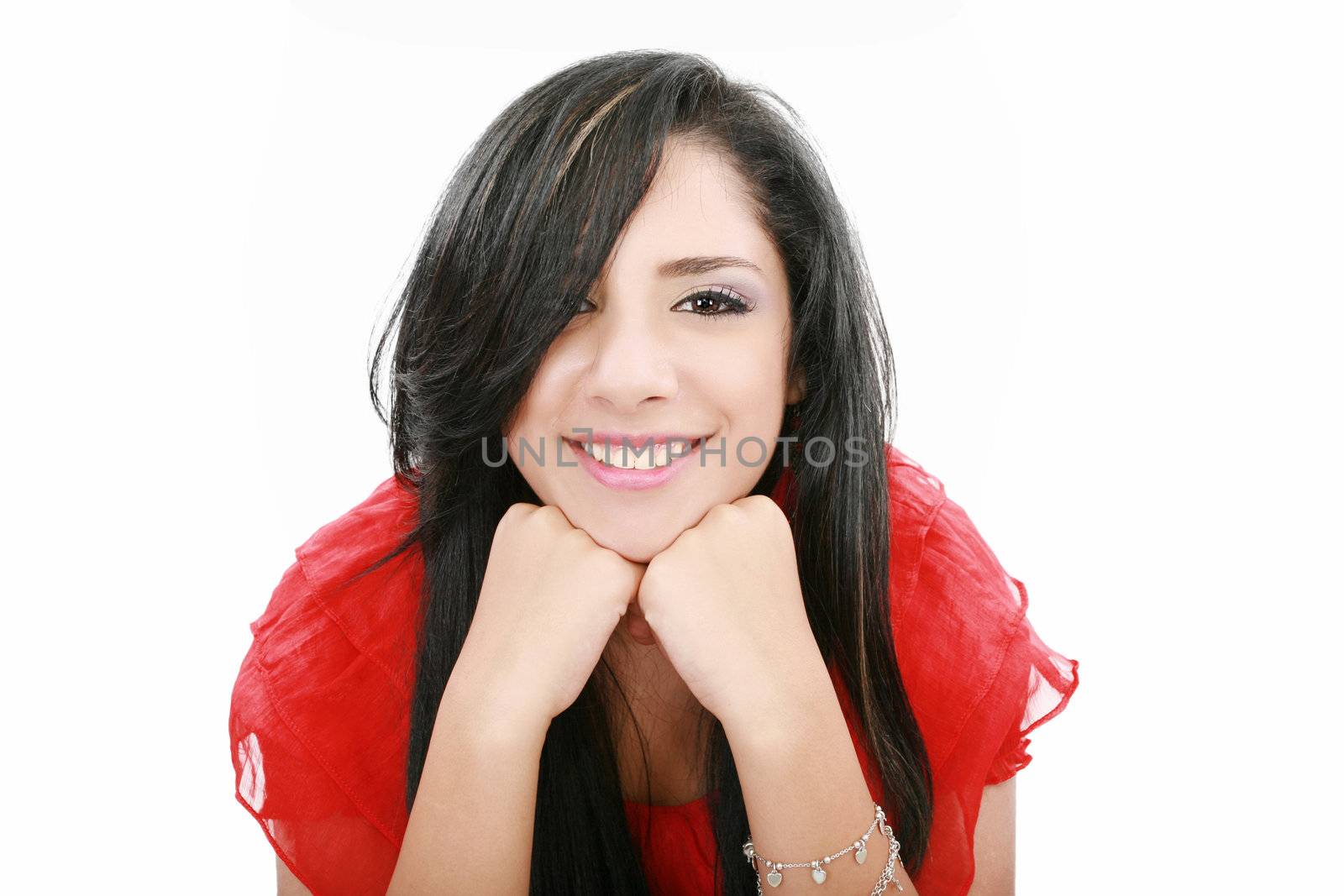 Closeup portrait of an adorable happy woman