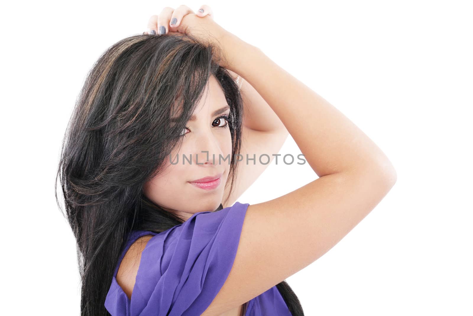 Portrait of young woman with beautiful face and hairs - isolated by dacasdo