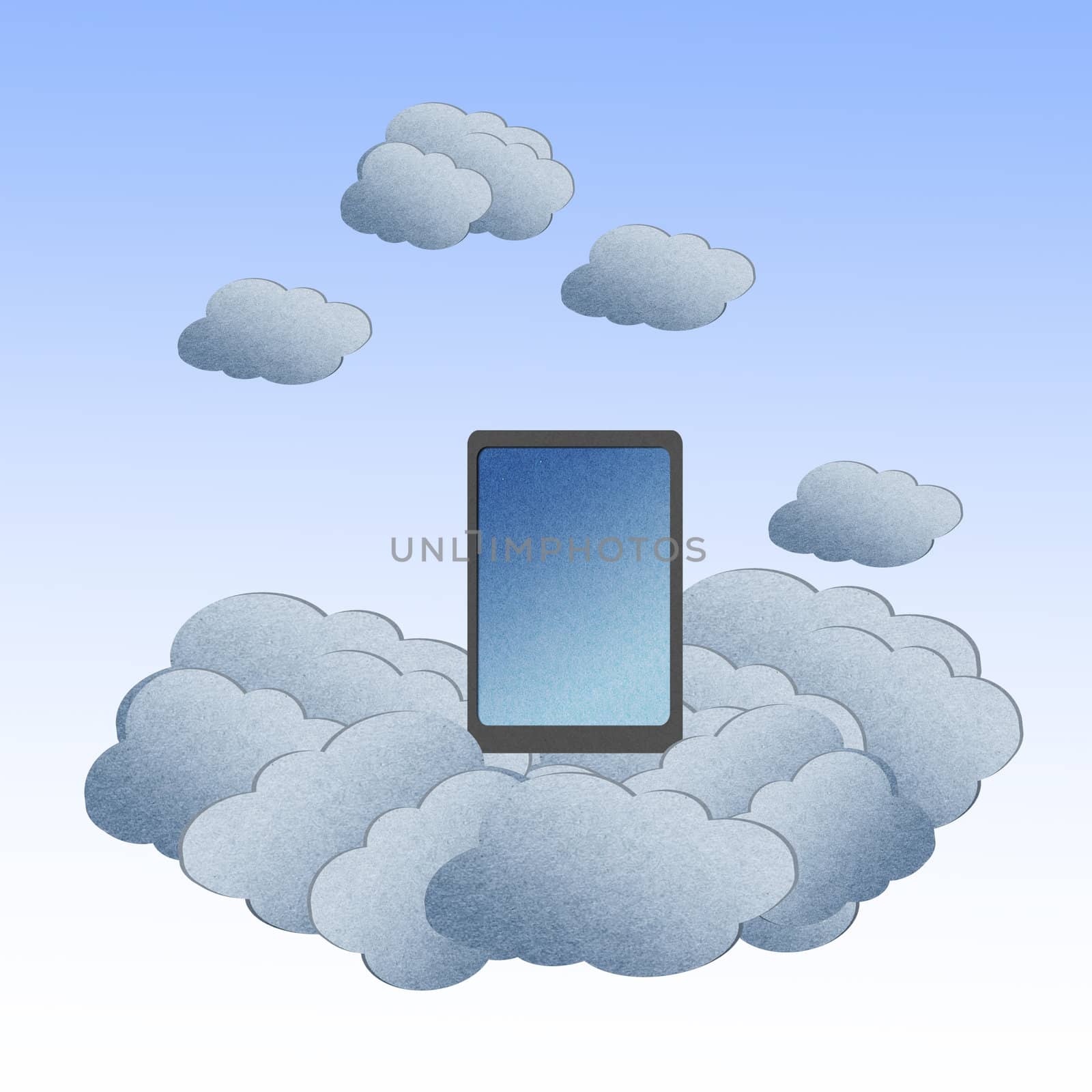Recycle paper ,Cloud computing concept with Tablet in the clouds.