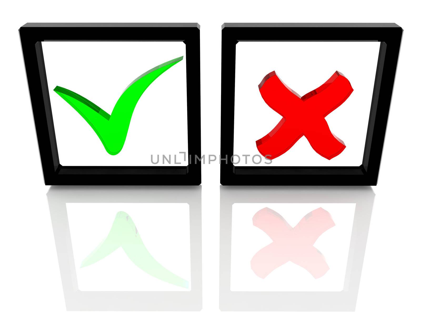 Green and red checkbox on a white background