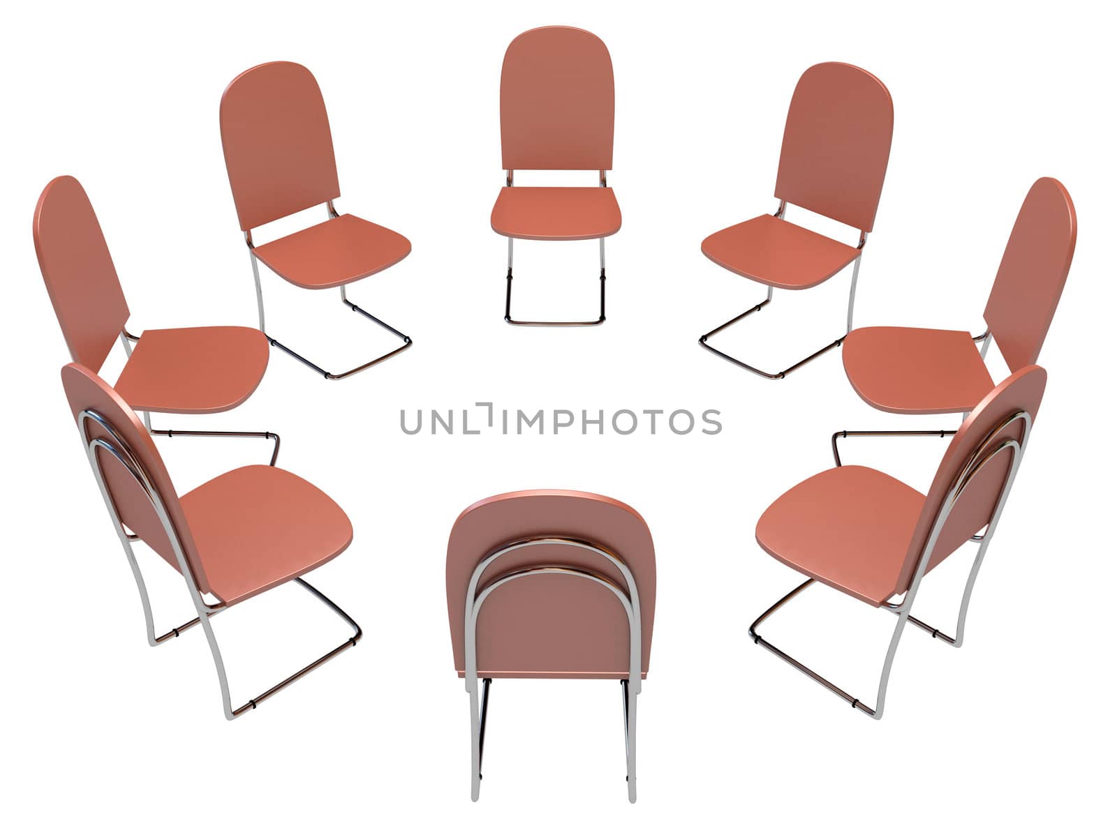 Chairs in a circle on a white background