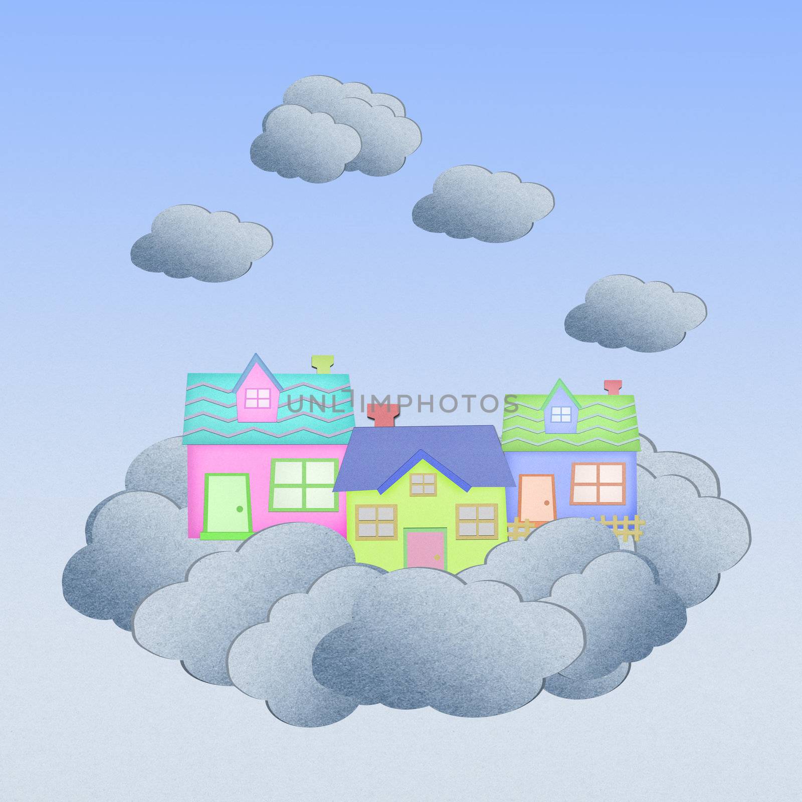 house from recycle paper on a cloud over the sky