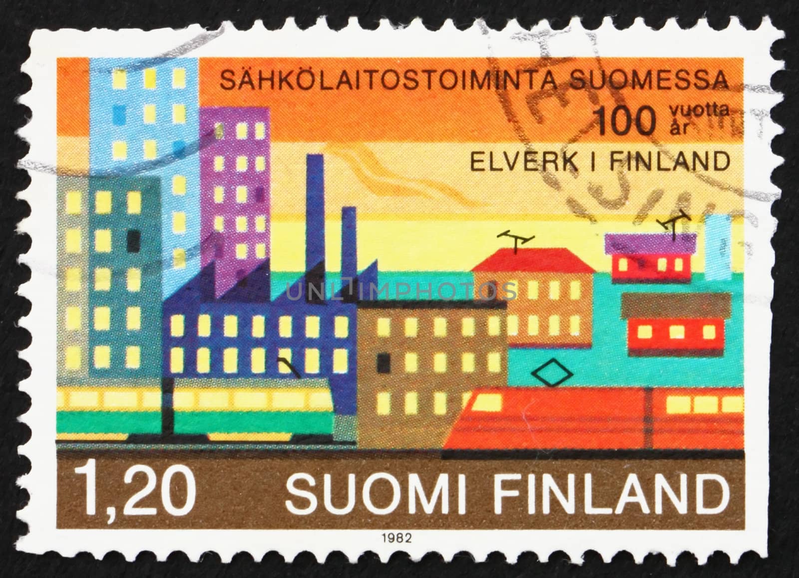 FINLAND - CIRCA 1982: a stamp printed in the Finland shows Electric Energy, Centenary of Electric Power Plant, circa 1982