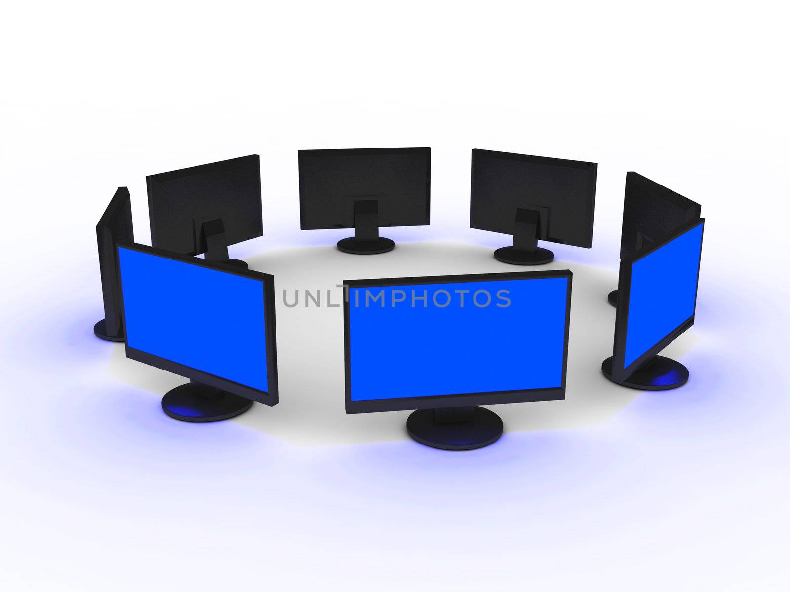 Monitors with dark blue screens on a white background