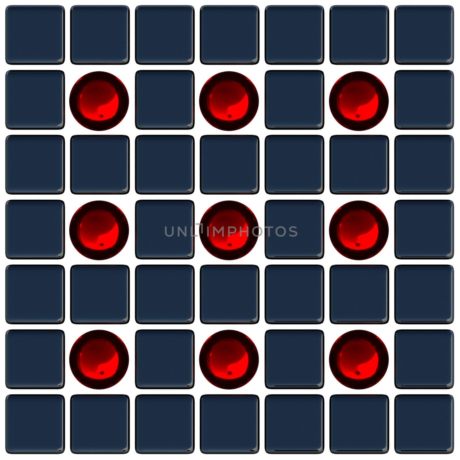 Red balls and black cubes on a white background