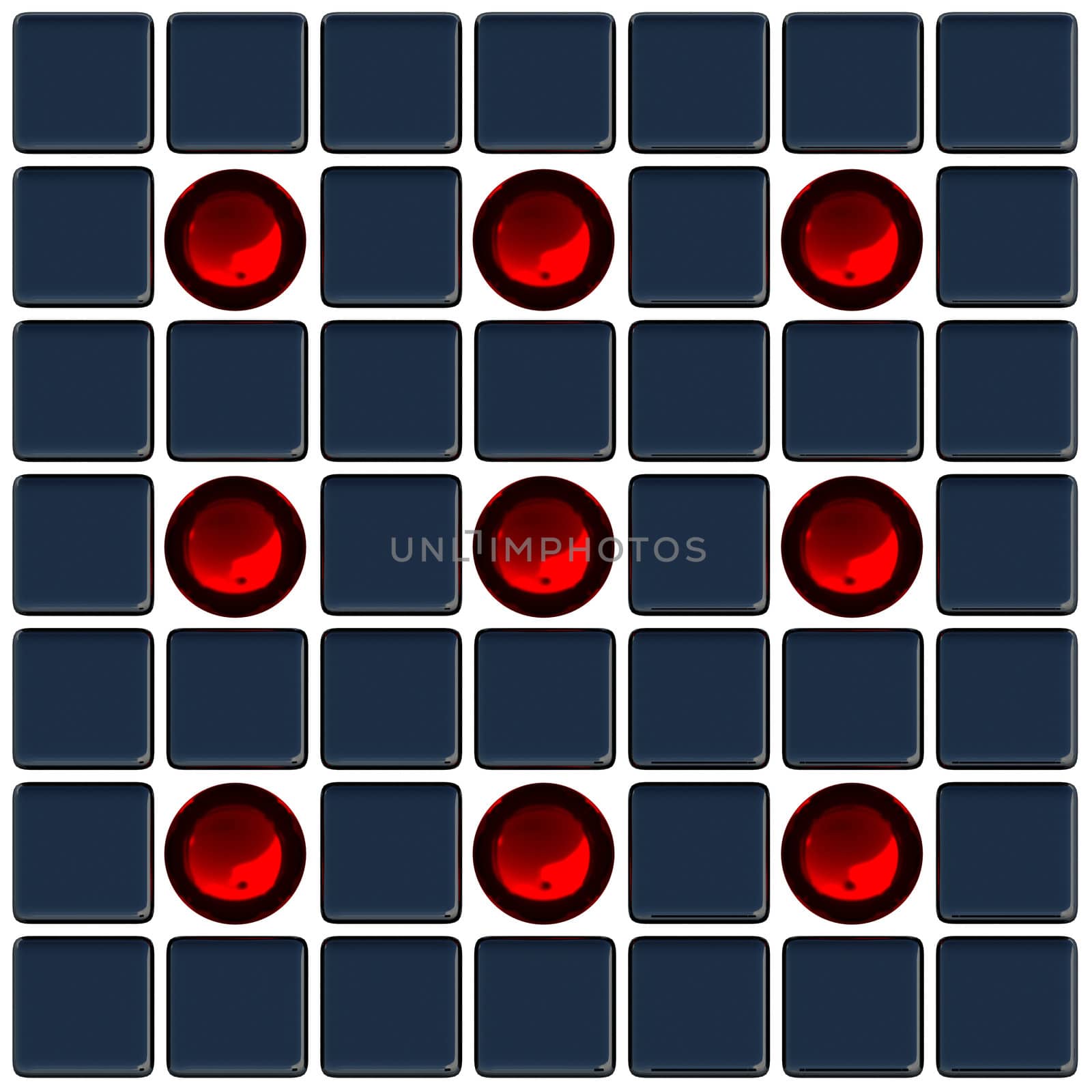 Red balls and black cubes on a white background