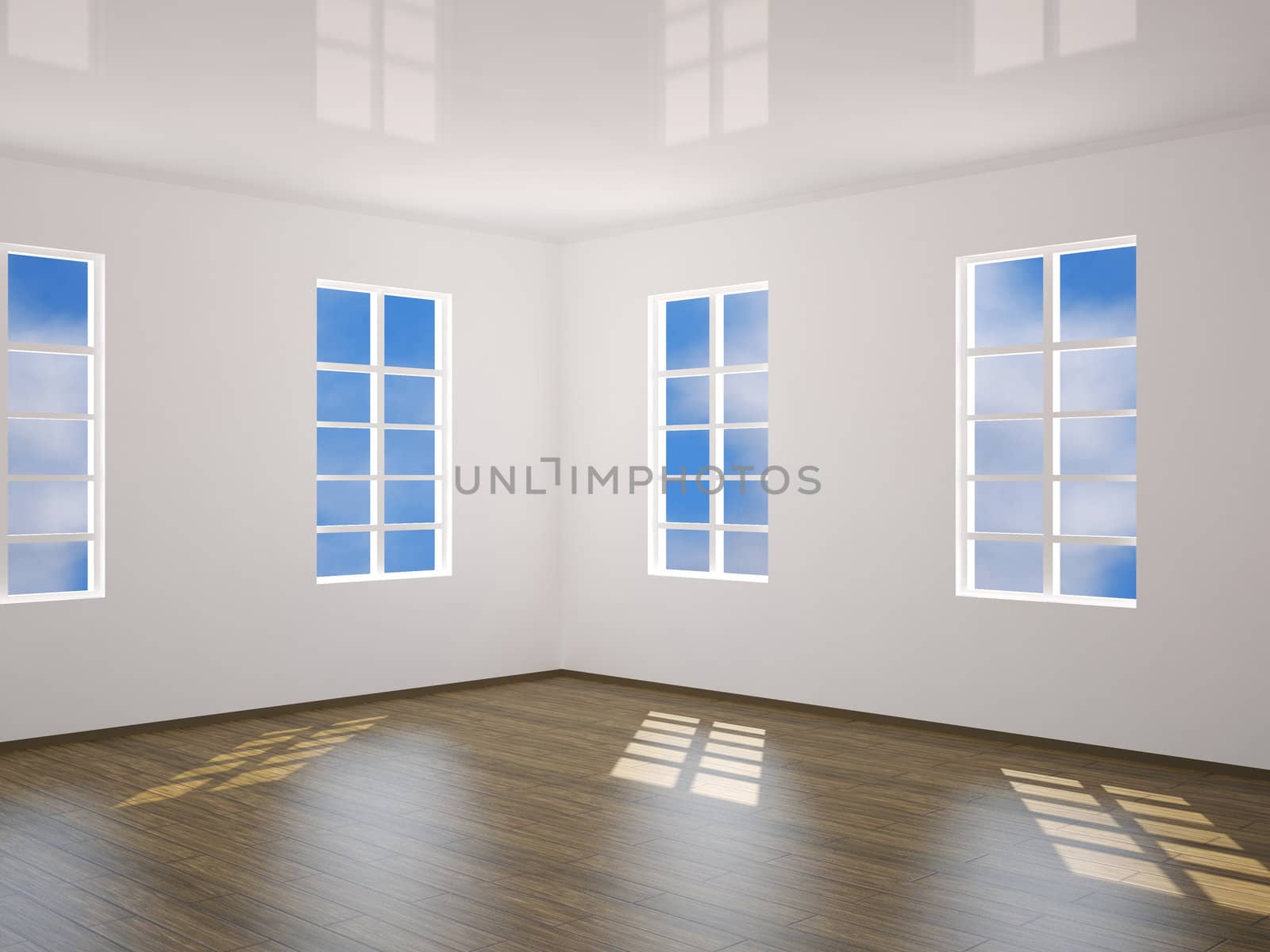 Interior of a room with four windows
