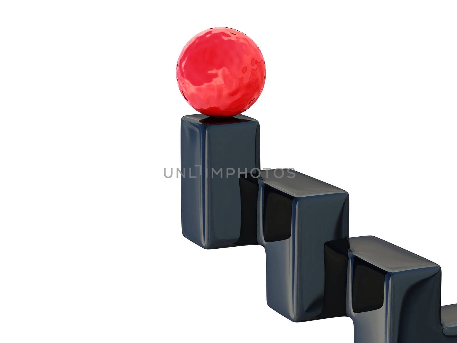 Red shiny ball on a black pedestal