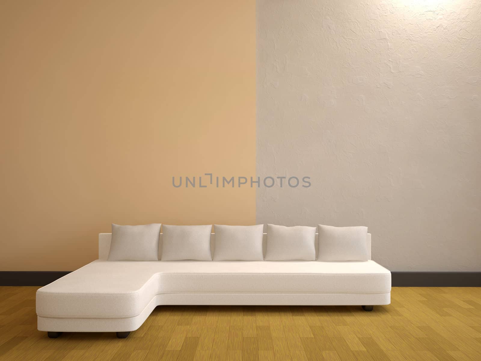 The minimalist interior with a white sofa