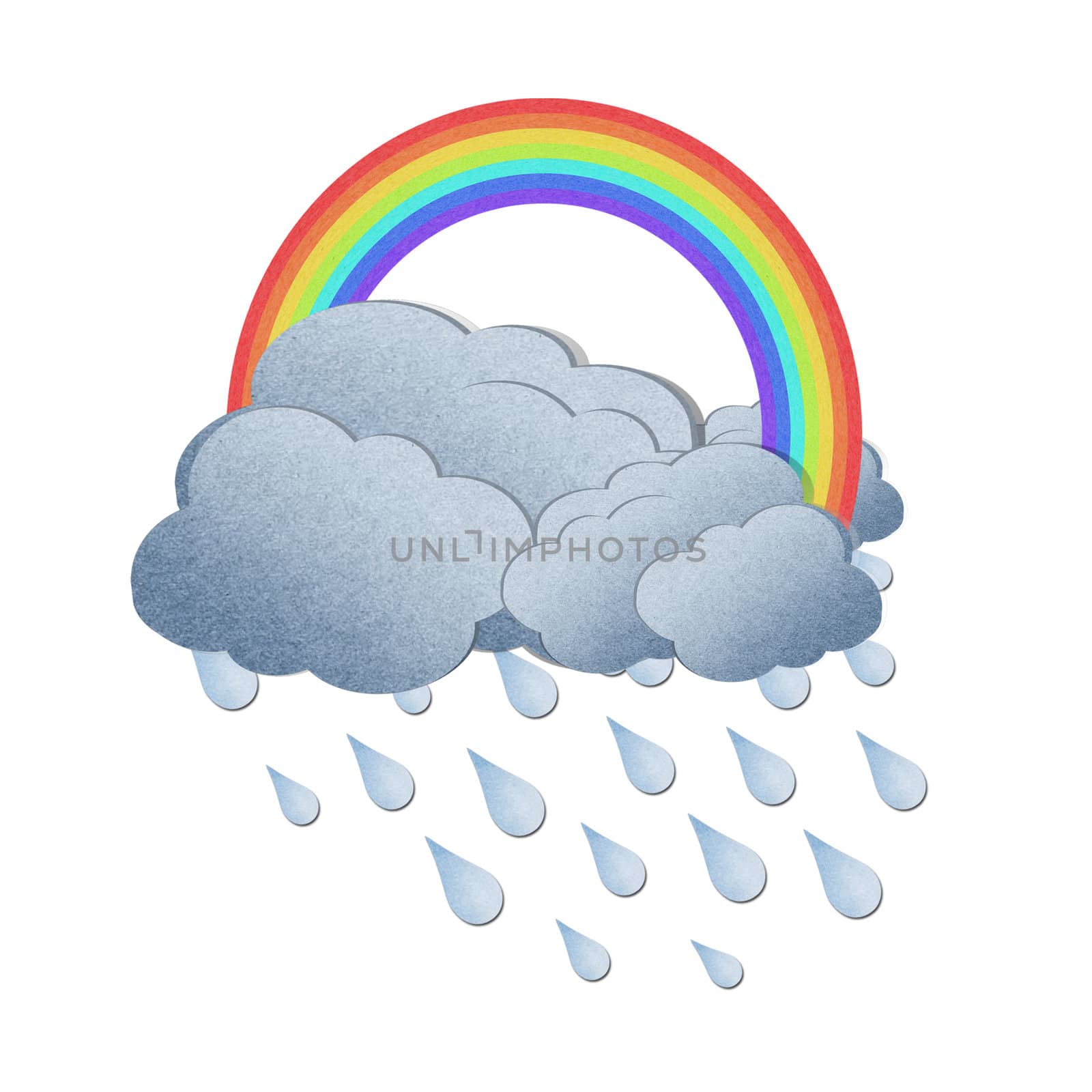  Grunge recycled paper rainbow with rain on white background