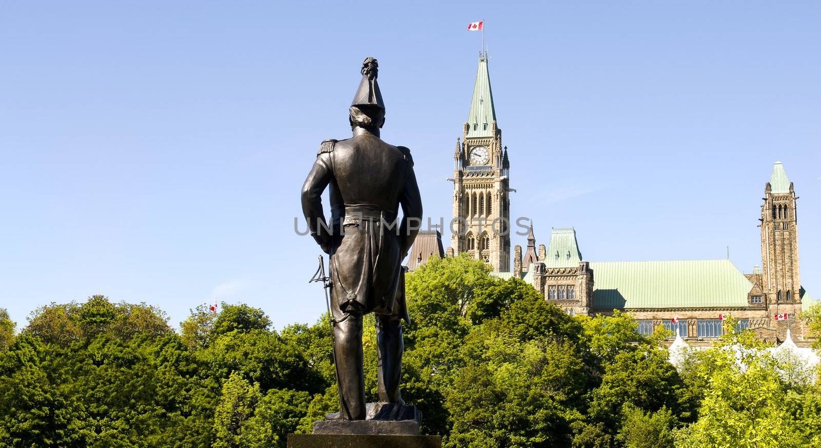 A statue of Colonel By created by Joseph-Émile Brunet stands in nearby Major's Hill Park, across from Parliament Hill in Ottawa, Canada.