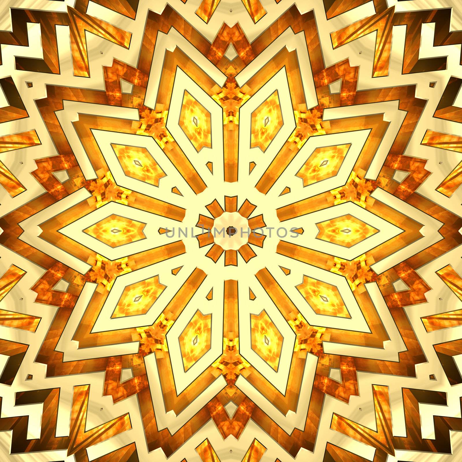 Shiny golden kaleidoscope star. High resolution 3D image