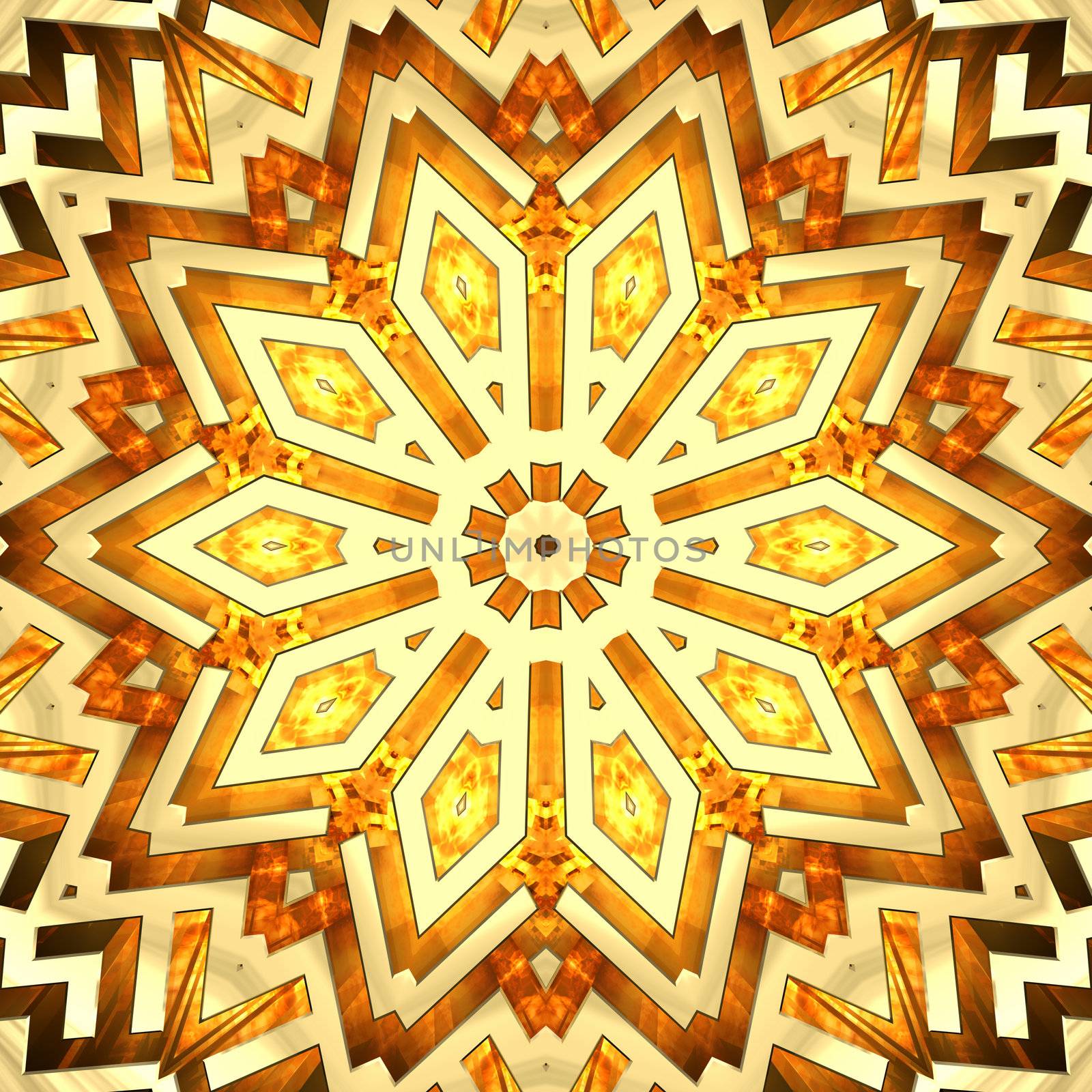 Shiny golden kaleidoscope star. High resolution 3D image