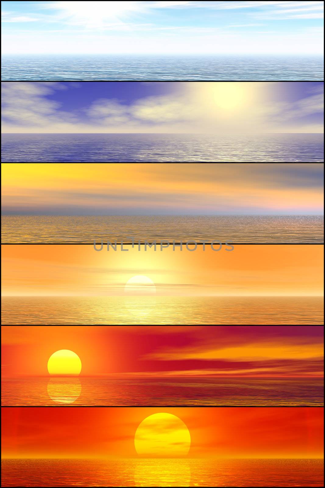 Sunshine seascape header set. High resolution 3D image