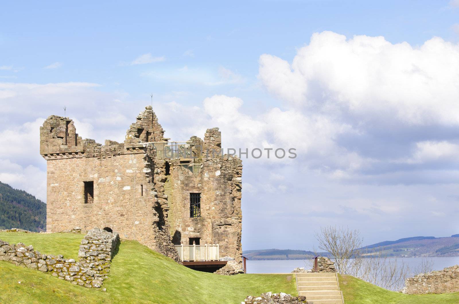 Urquhart Castle on Loch Ness in Scotland the home of the clan Grant, and the place of the most sightings of "Nessy" the famous Loch Ness monster