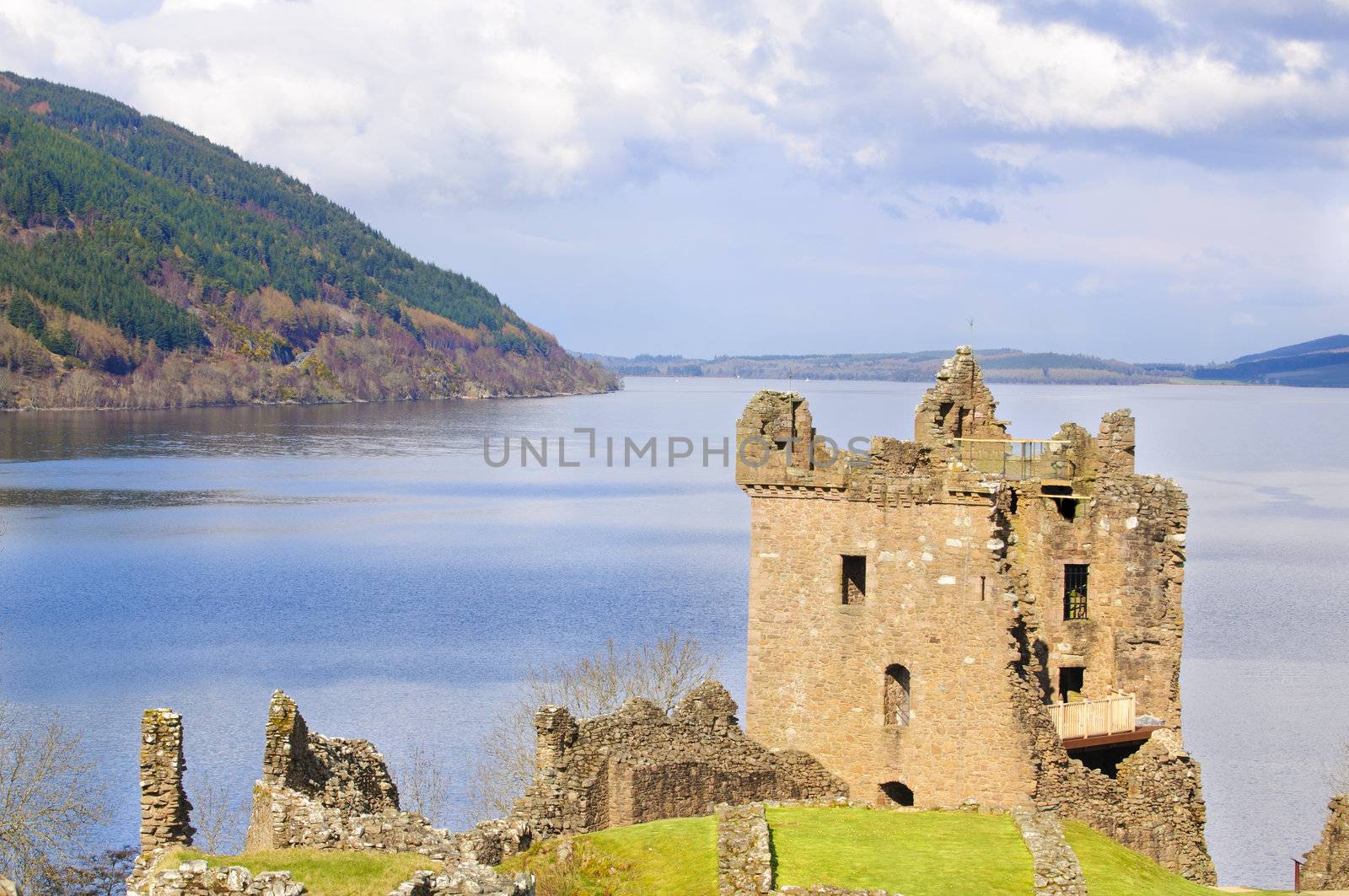Urquhart Castle on Loch Ness in Scotland the home of the clan Grant, and the place of the most sightings of "Nessy" the famous Loch Ness monster