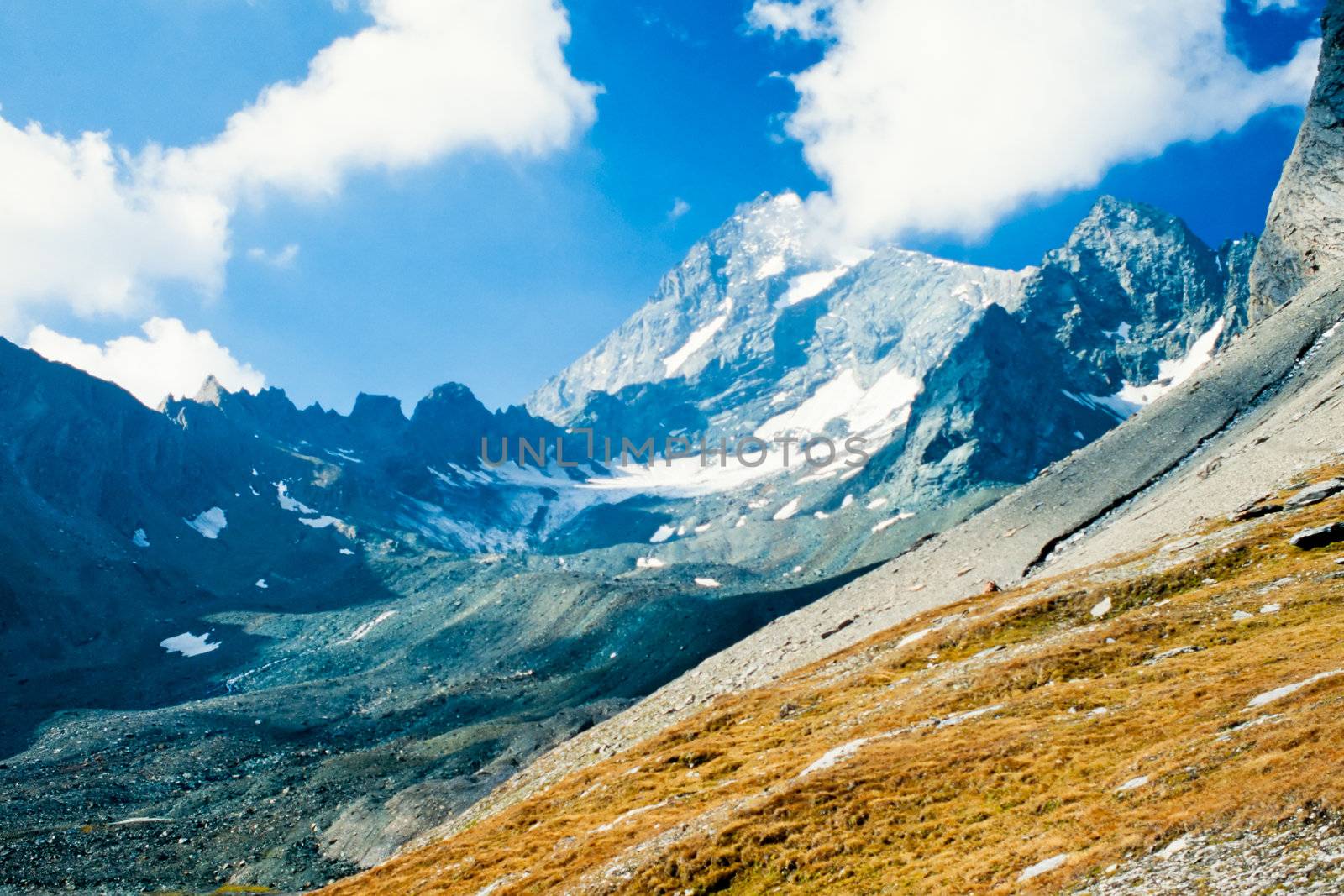 Snowy mountain of Grossglockner in National Park Hohe Tauern, European Alps, is the highest peak of Austria, Europe