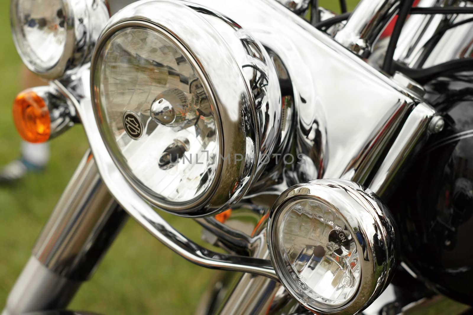 chrome, lights, classic motorcycle, close-up of the diagonal