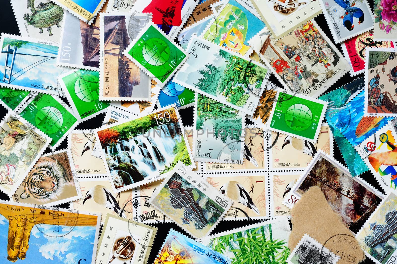 Collection of various used Chinese stamps