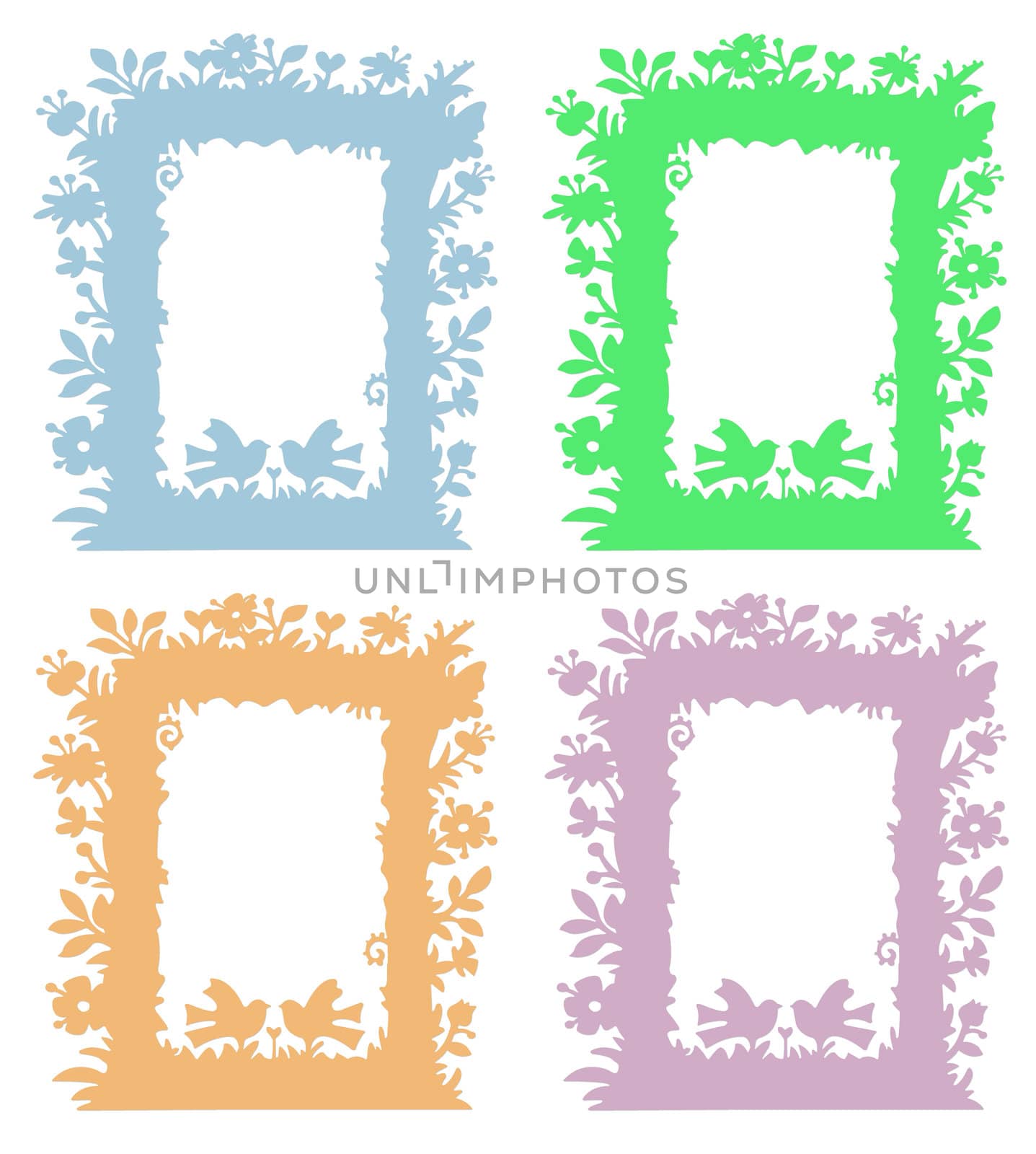 collection of flower frame isolated on white background