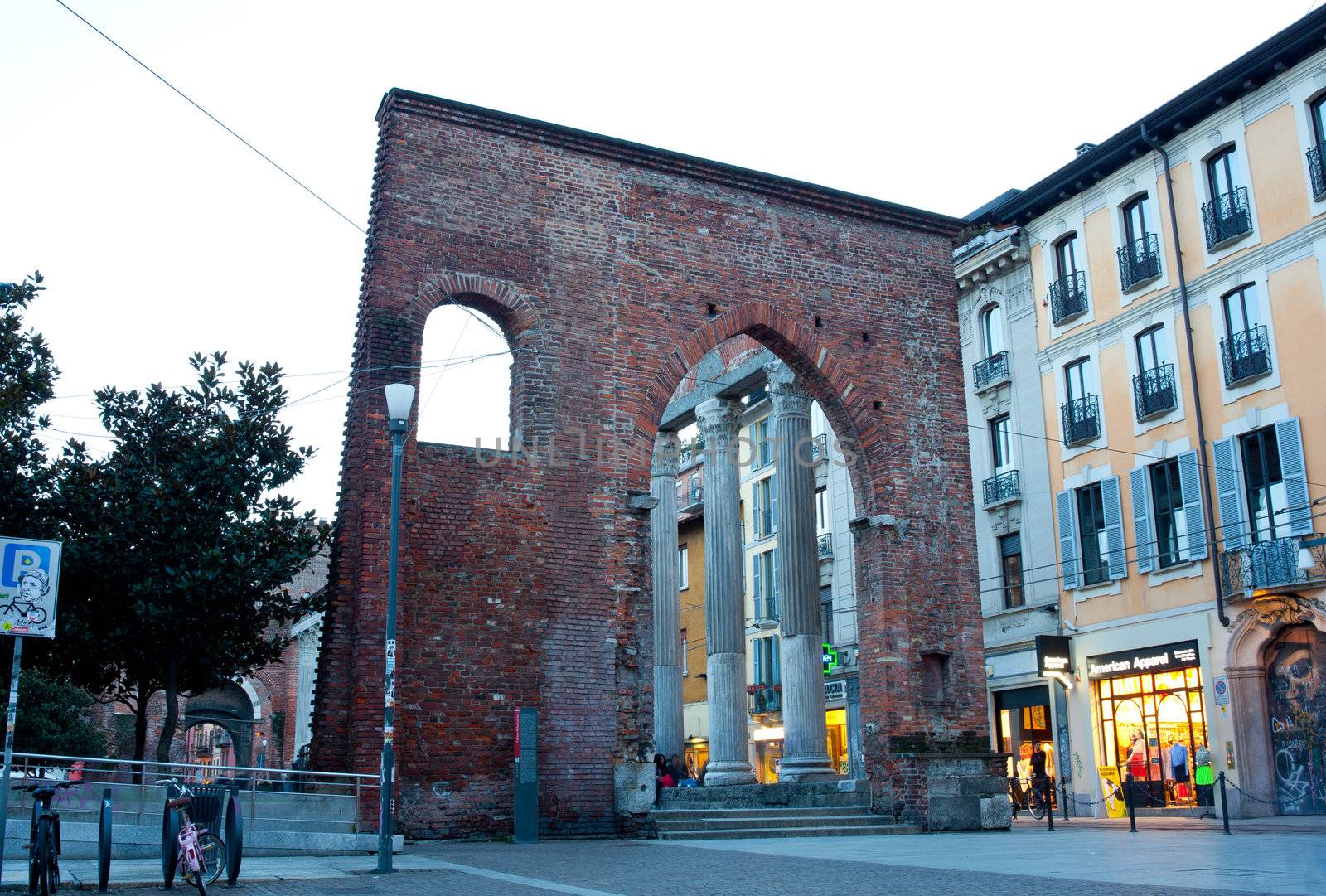 View of Columns of San Lorenzo in Milan, Italy
