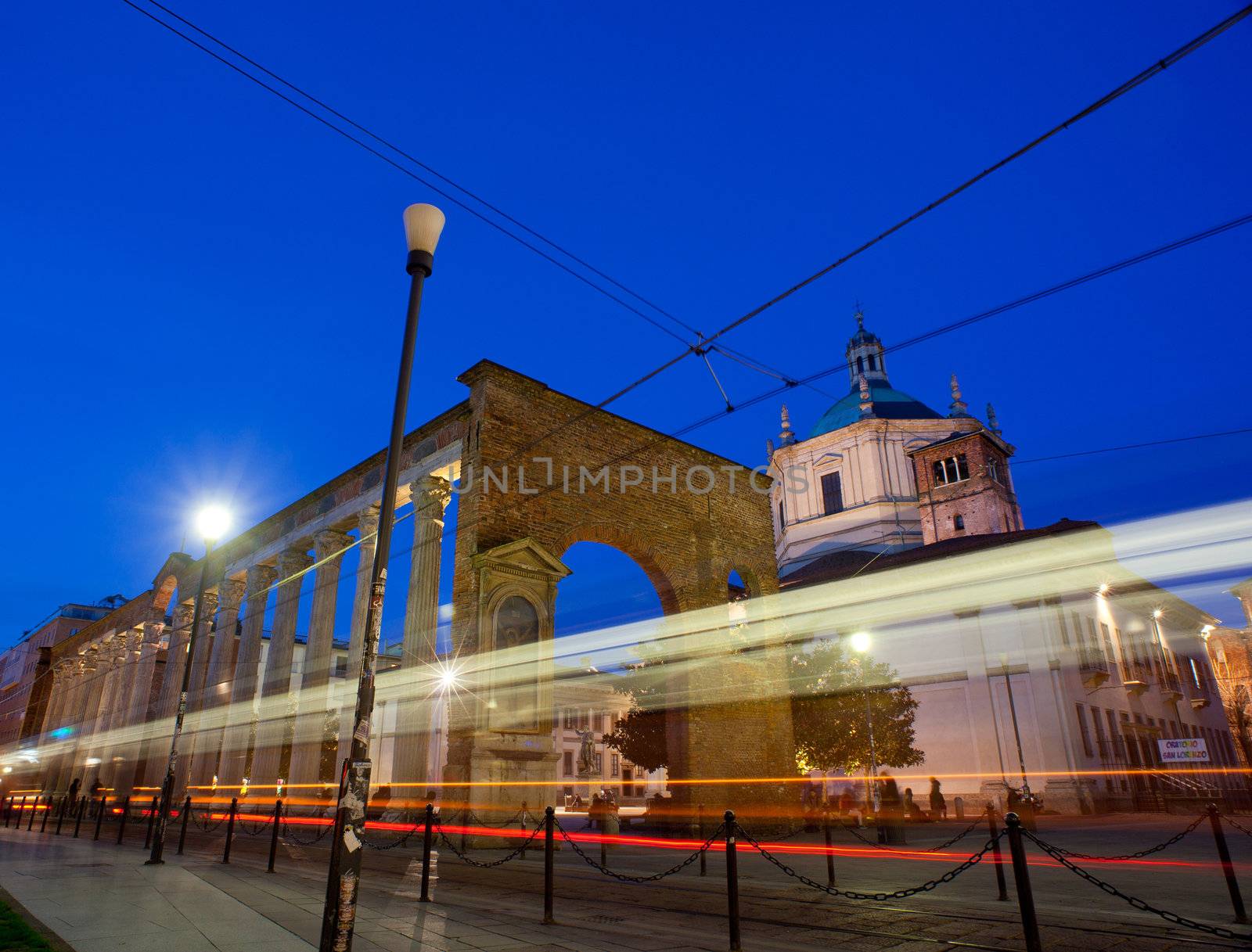 View of Columns and Basilica of San Lorenzo in Milan, Italy