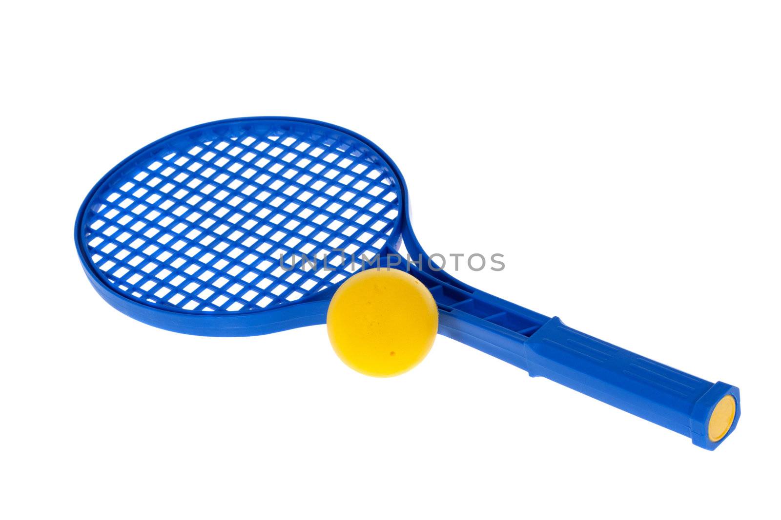 ball and racquet isolated on white