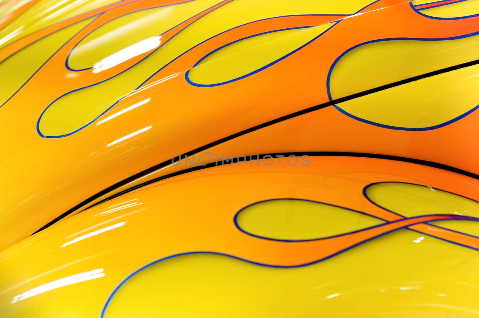 colorful flaming paintwork on a custom hotrod